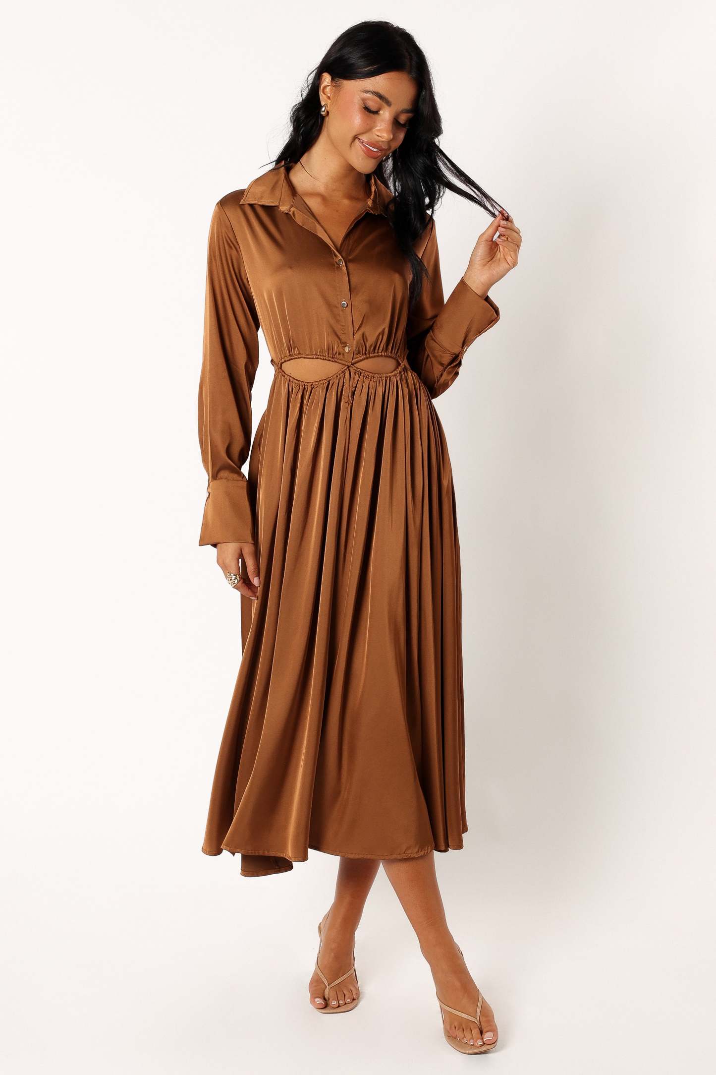 Jett Long Sleeve Midi Dress - Bronze-Sunny Prom