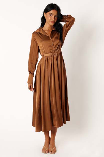 Jett Long Sleeve Midi Dress - Bronze-Sunny Prom