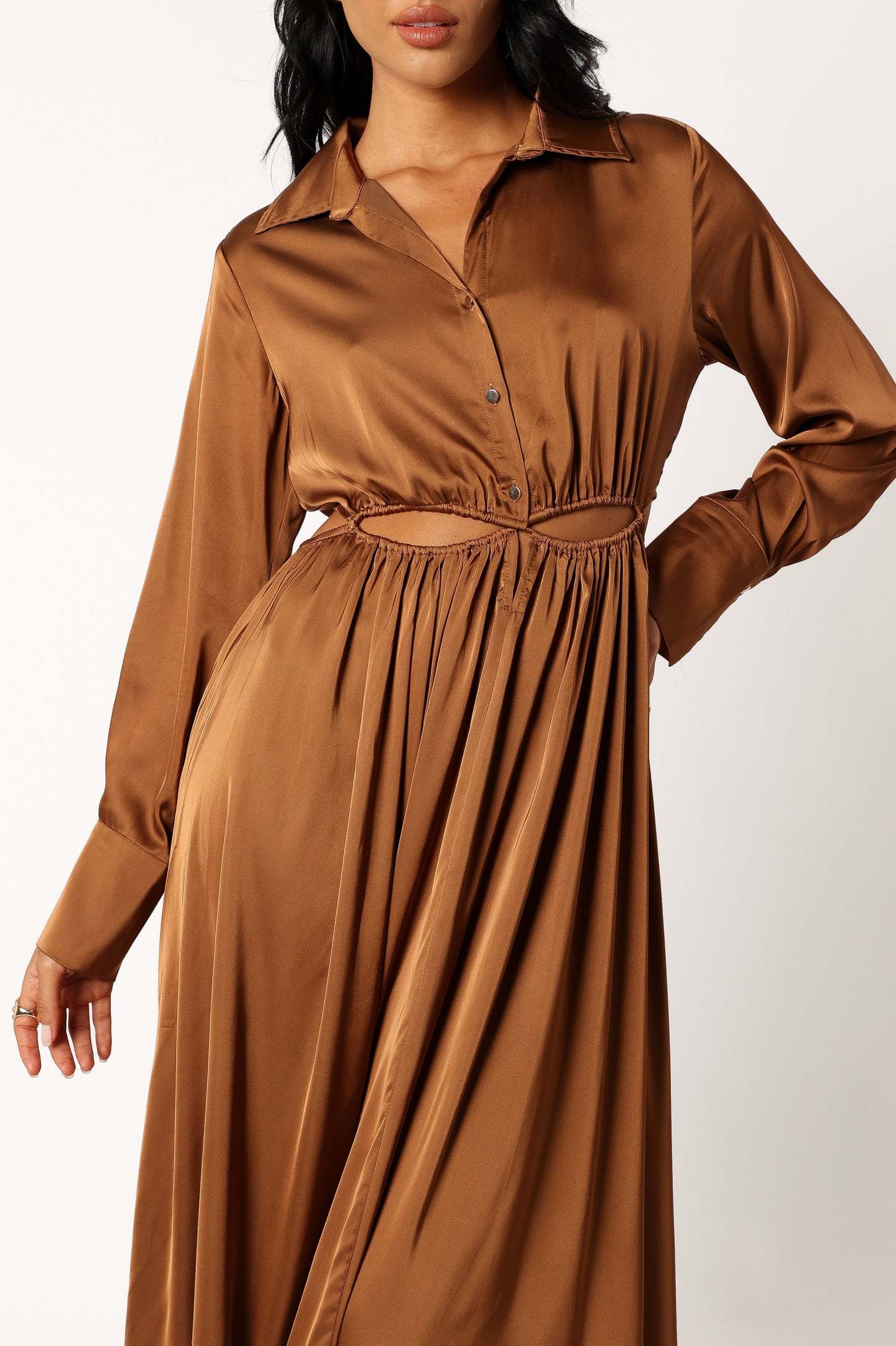 Jett Long Sleeve Midi Dress - Bronze-Sunny Prom