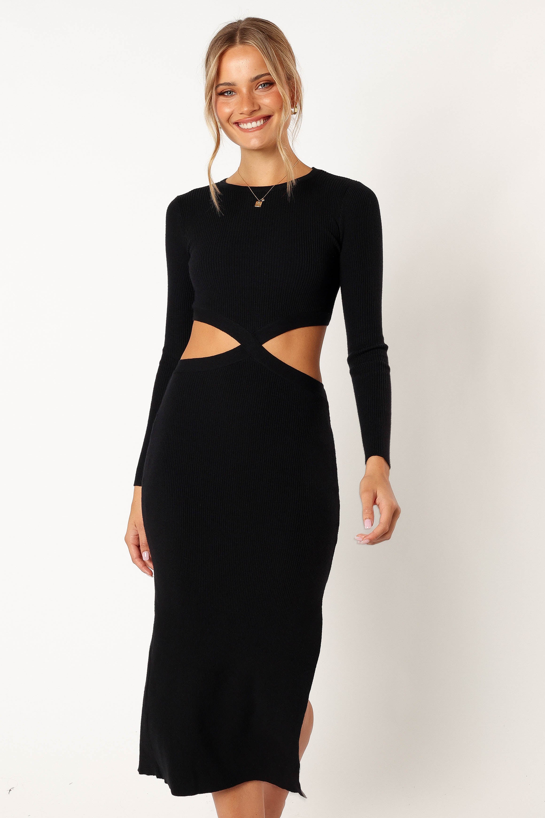 Jonah Long Sleeve Midi Dress - Black-Sunny Prom