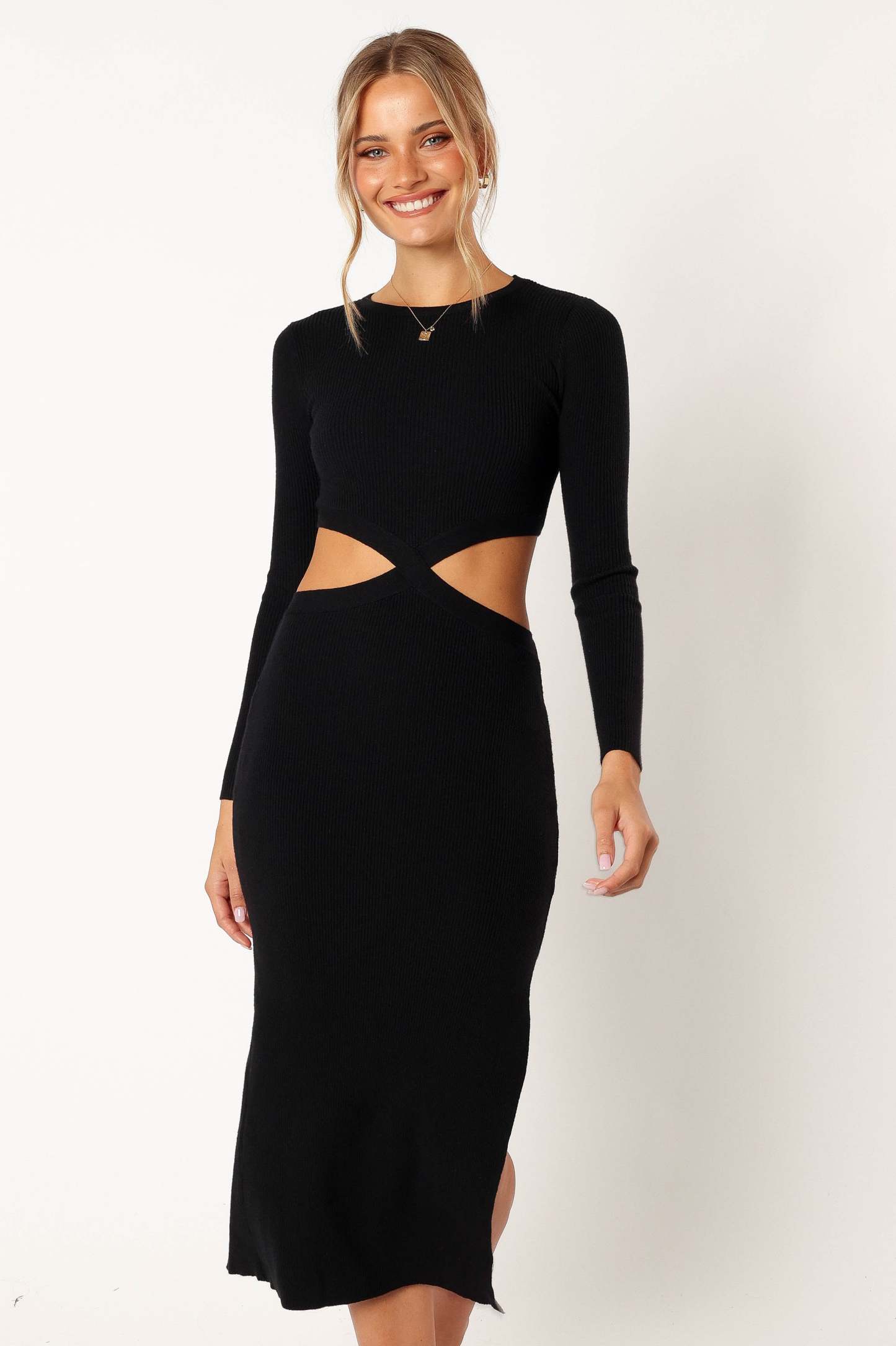Jonah Long Sleeve Midi Dress - Black-Sunny Prom