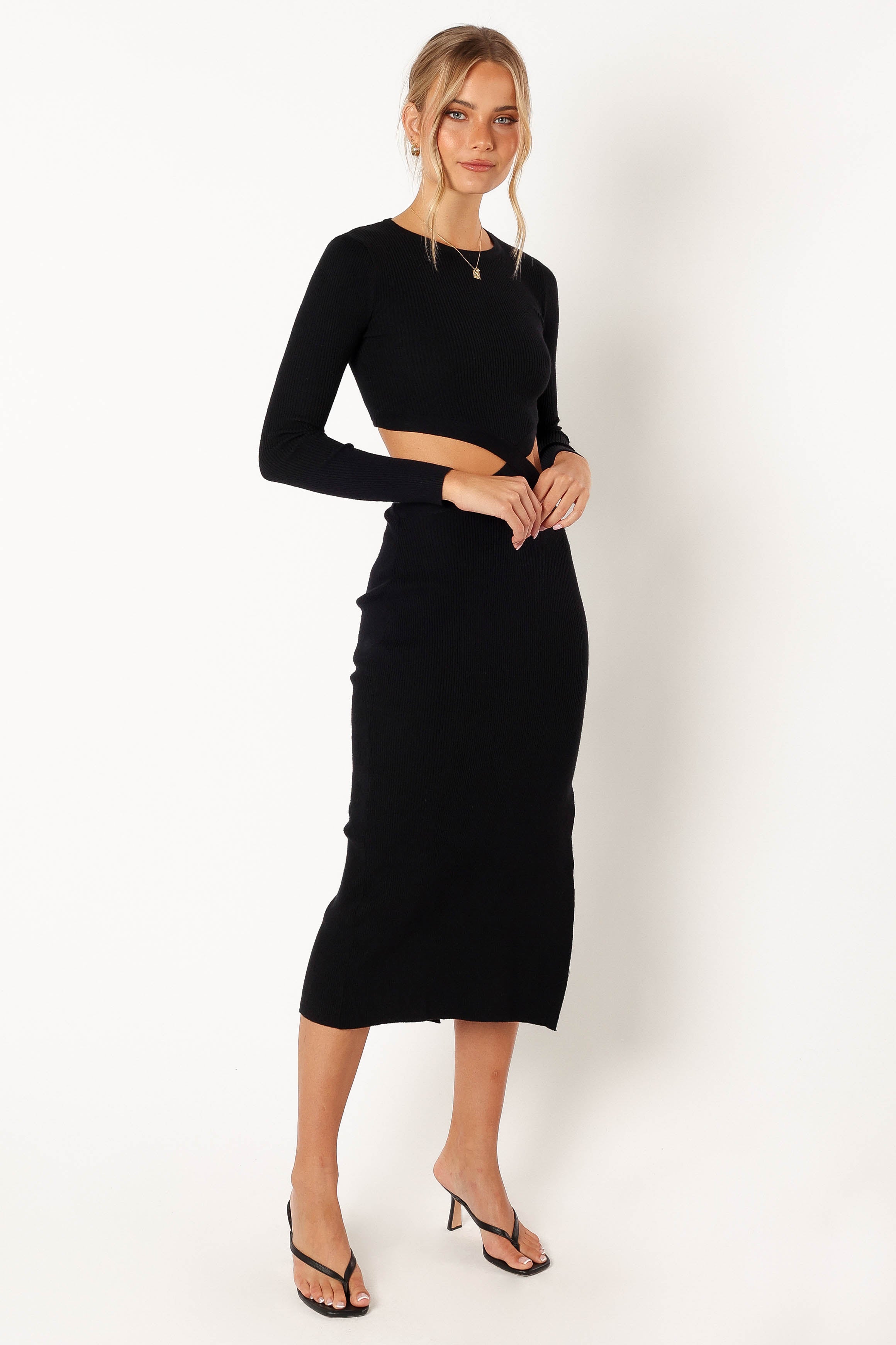 Jonah Long Sleeve Midi Dress - Black-Sunny Prom
