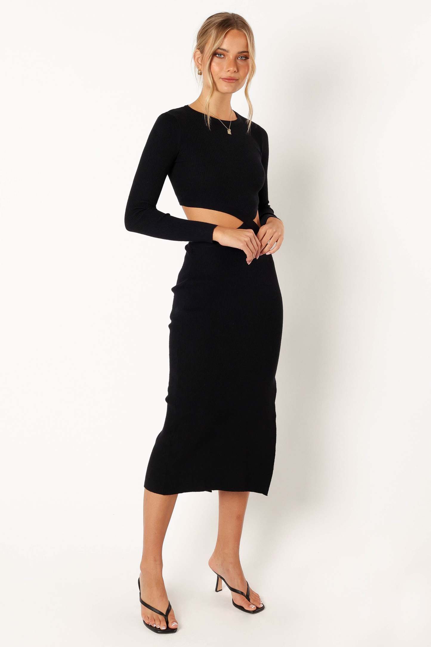 Jonah Long Sleeve Midi Dress - Black-Sunny Prom