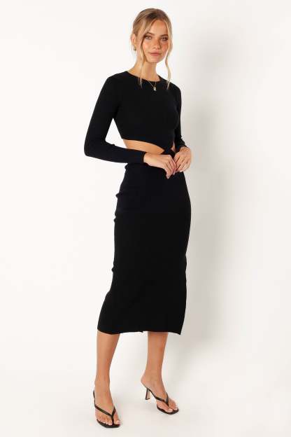 Jonah Long Sleeve Midi Dress - Black-Sunny Prom
