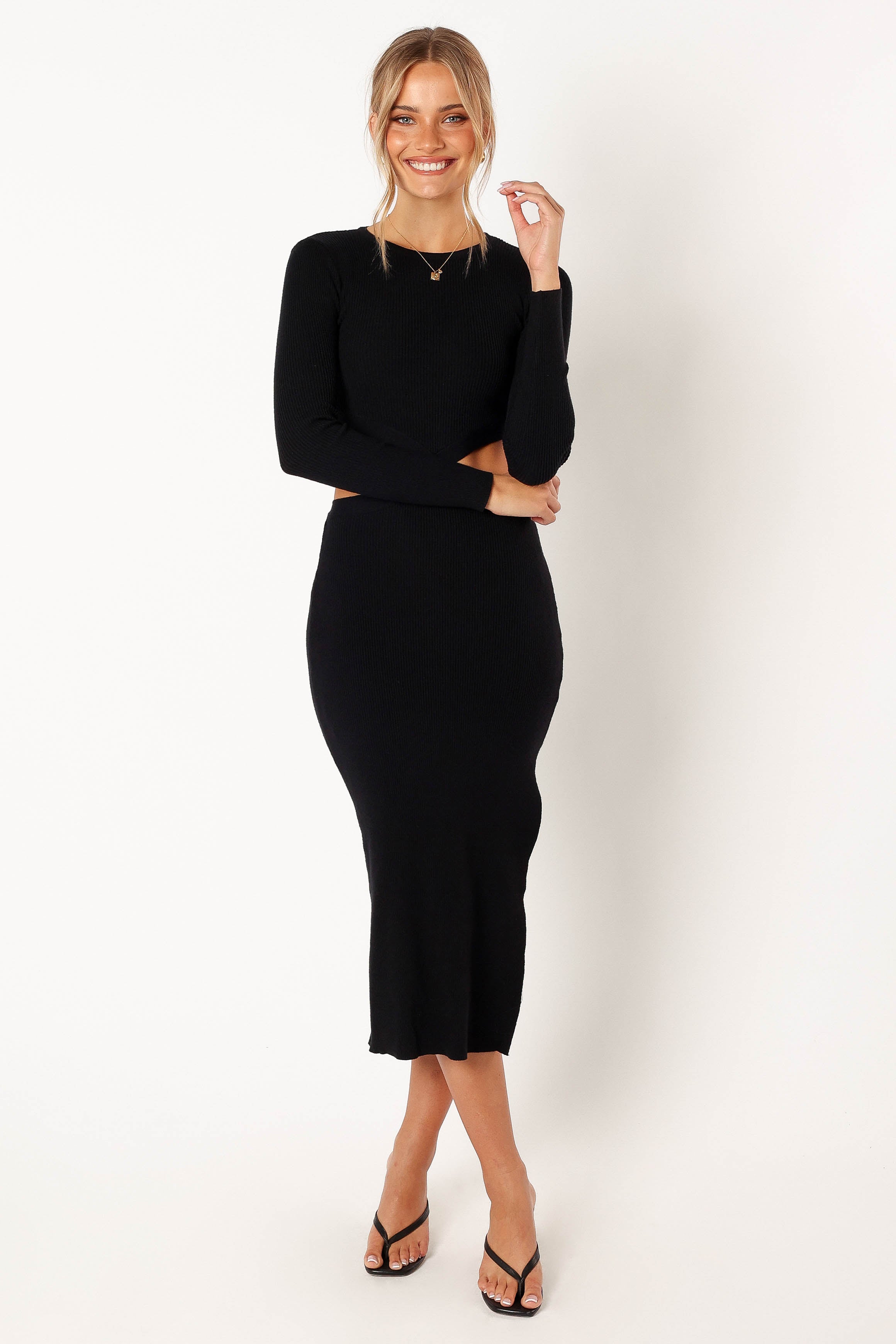 Jonah Long Sleeve Midi Dress - Black-Sunny Prom