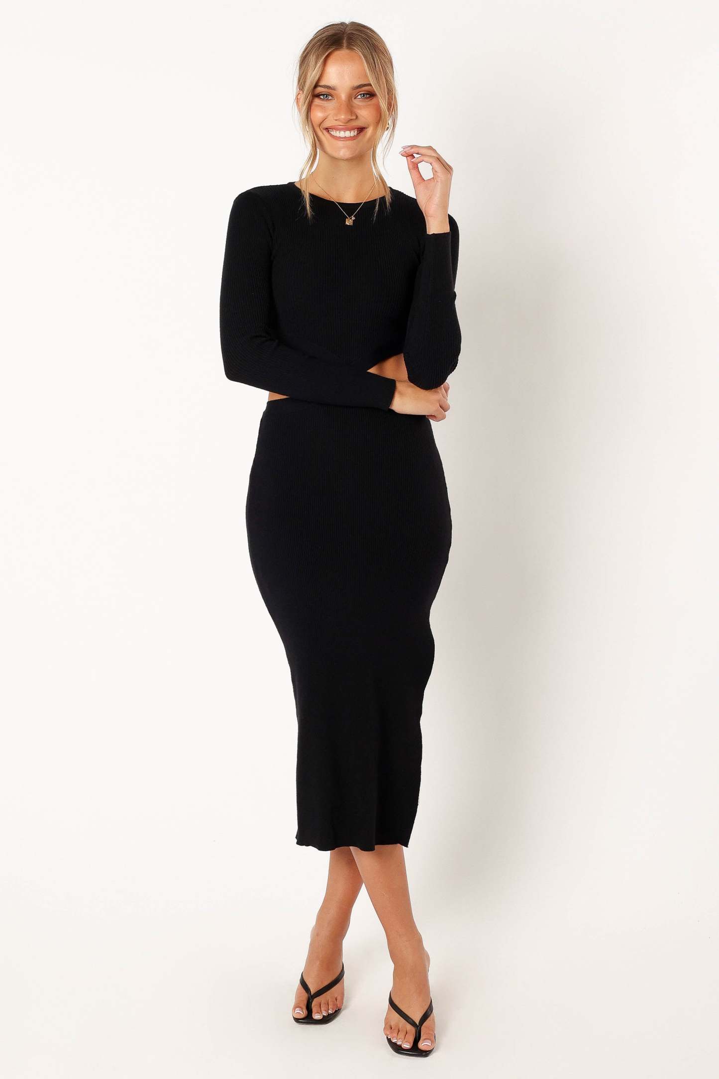 Jonah Long Sleeve Midi Dress - Black-Sunny Prom