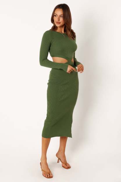 Jonah Long Sleeve Midi Dress - Ibiza Green-Sunny Prom