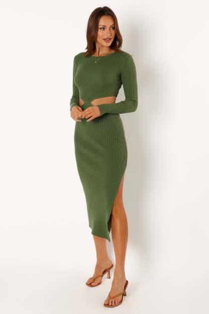 Jonah Long Sleeve Midi Dress - Ibiza Green-Sunny Prom