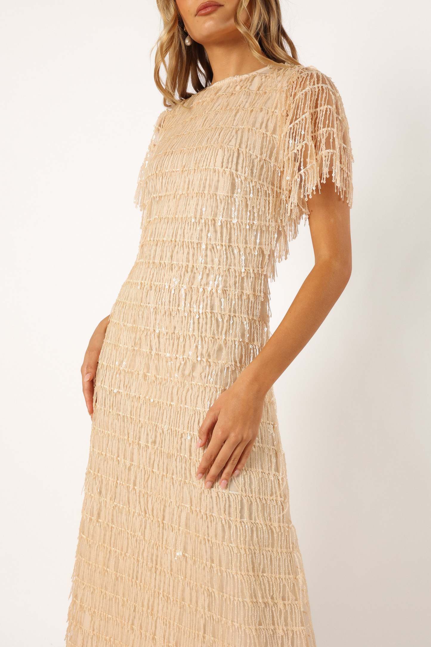 Kala Textured Maxi Dress - Beige-Sunny Prom