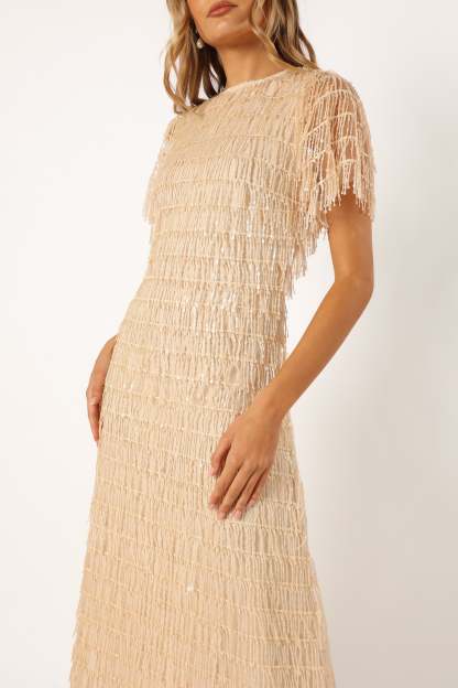 Kala Textured Maxi Dress - Beige-Sunny Prom