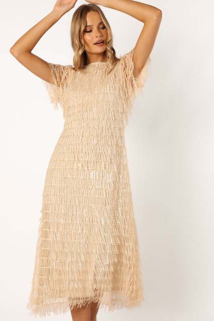 Kala Textured Maxi Dress - Beige-Sunny Prom