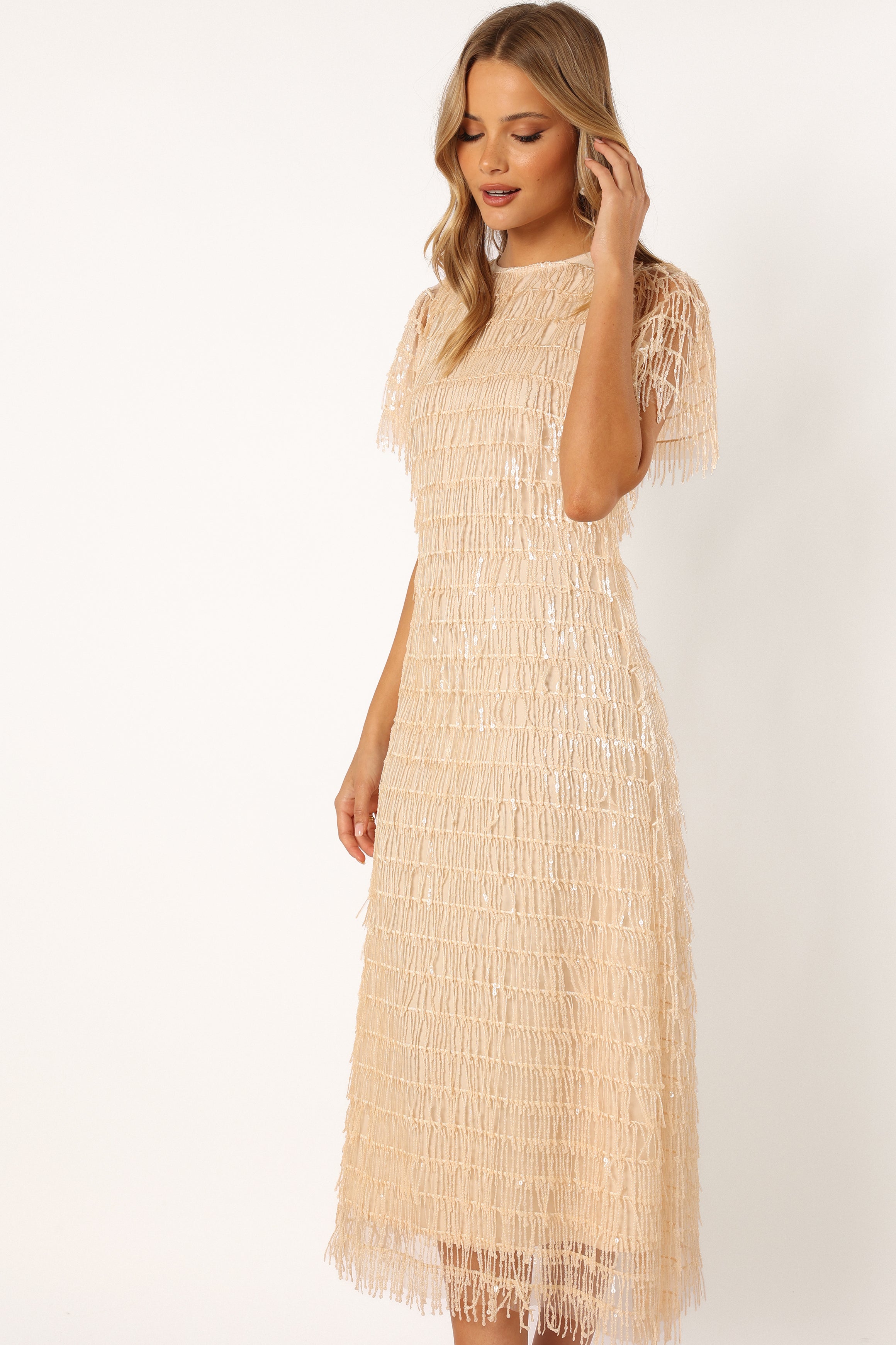 Kala Textured Maxi Dress - Beige-Sunny Prom