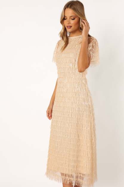 Kala Textured Maxi Dress - Beige-Sunny Prom