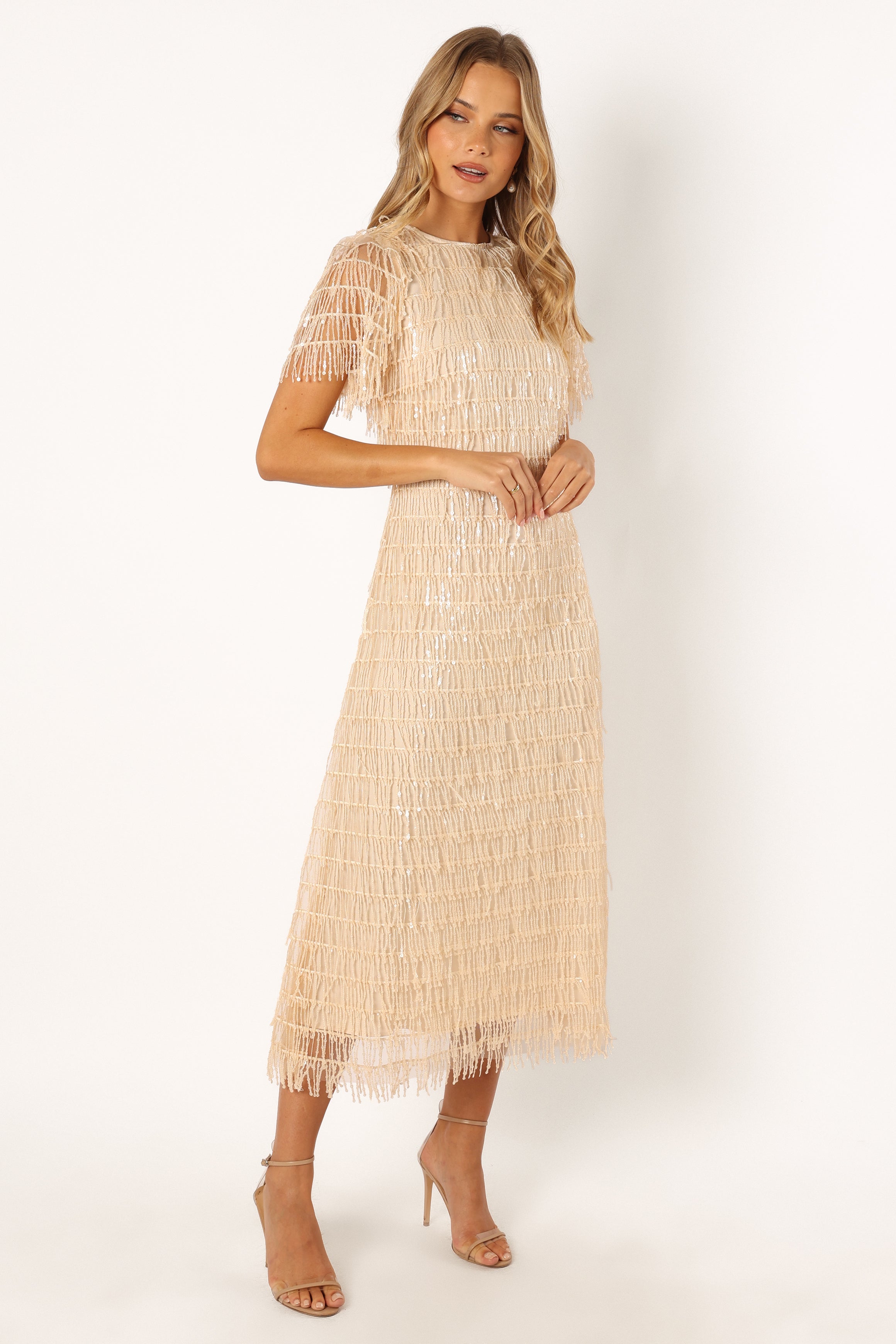 Kala Textured Maxi Dress - Beige-Sunny Prom