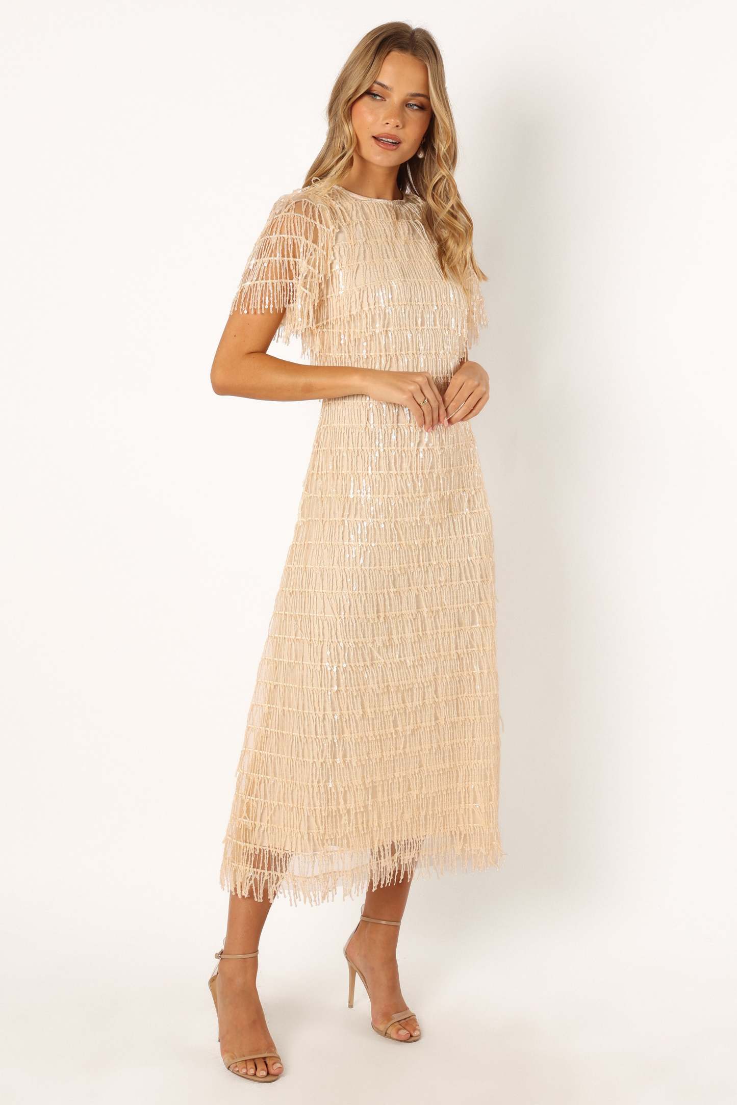 Kala Textured Maxi Dress - Beige-Sunny Prom