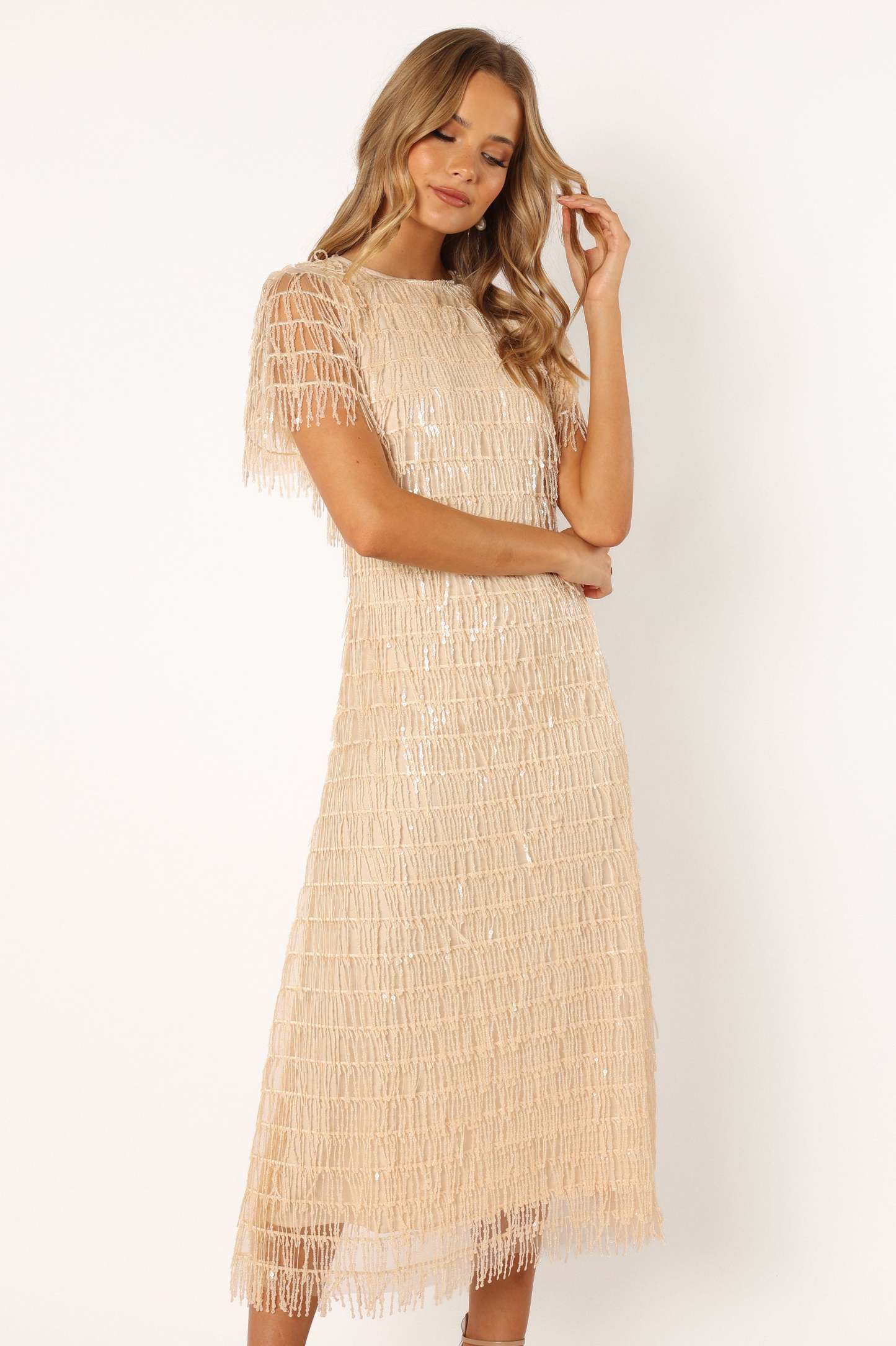 Kala Textured Maxi Dress - Beige-Sunny Prom