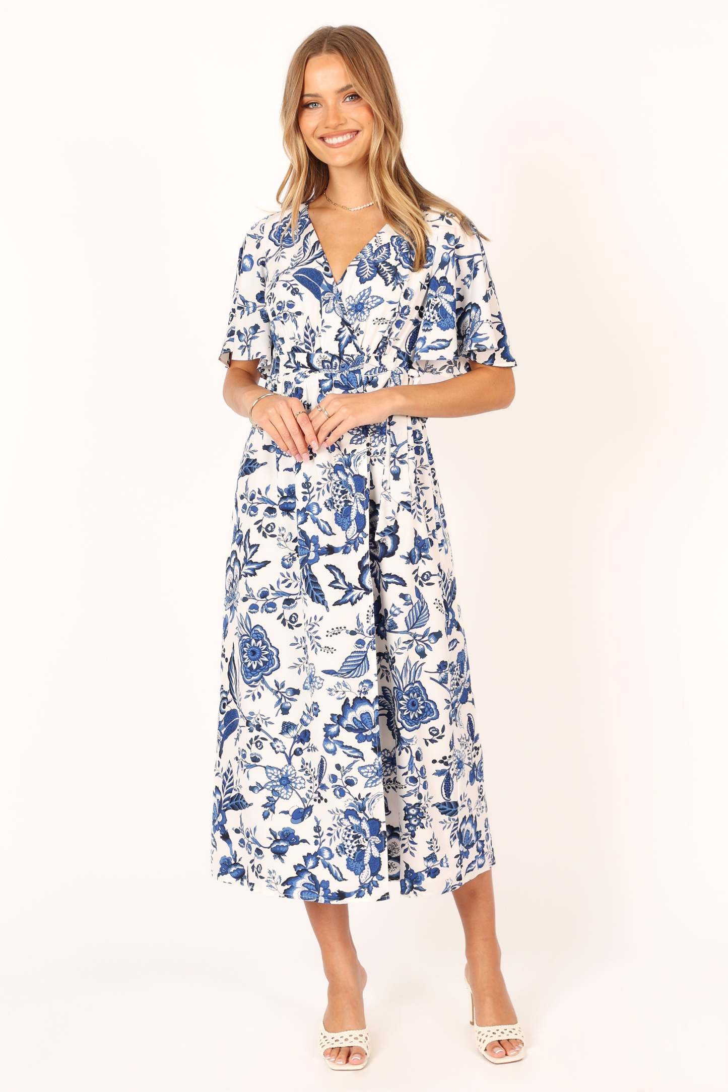 Kaleen Midi Wrap Dress - White Blue-Sunny Prom