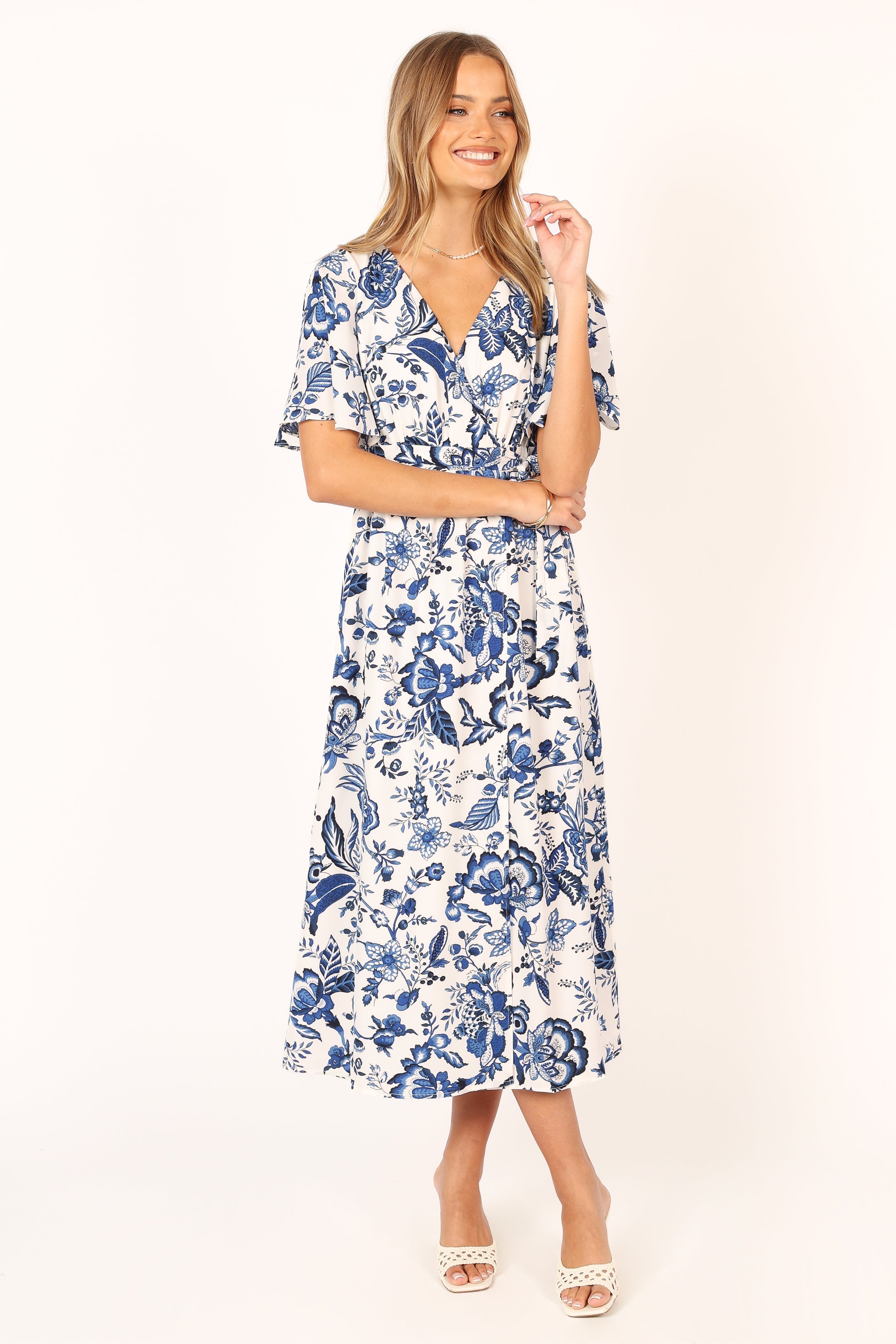 Kaleen Midi Wrap Dress - White Blue-Sunny Prom