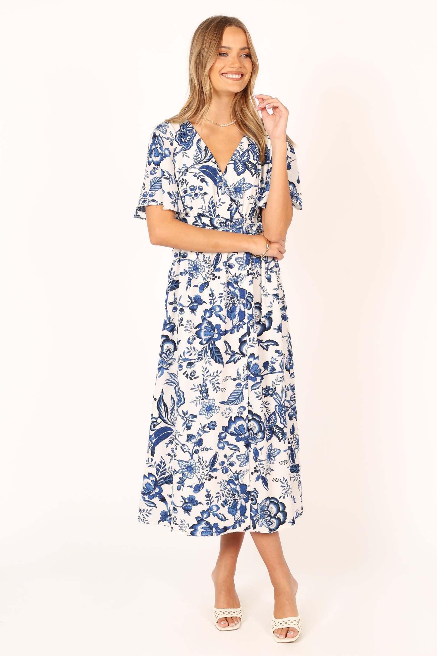 Kaleen Midi Wrap Dress - White Blue-Sunny Prom
