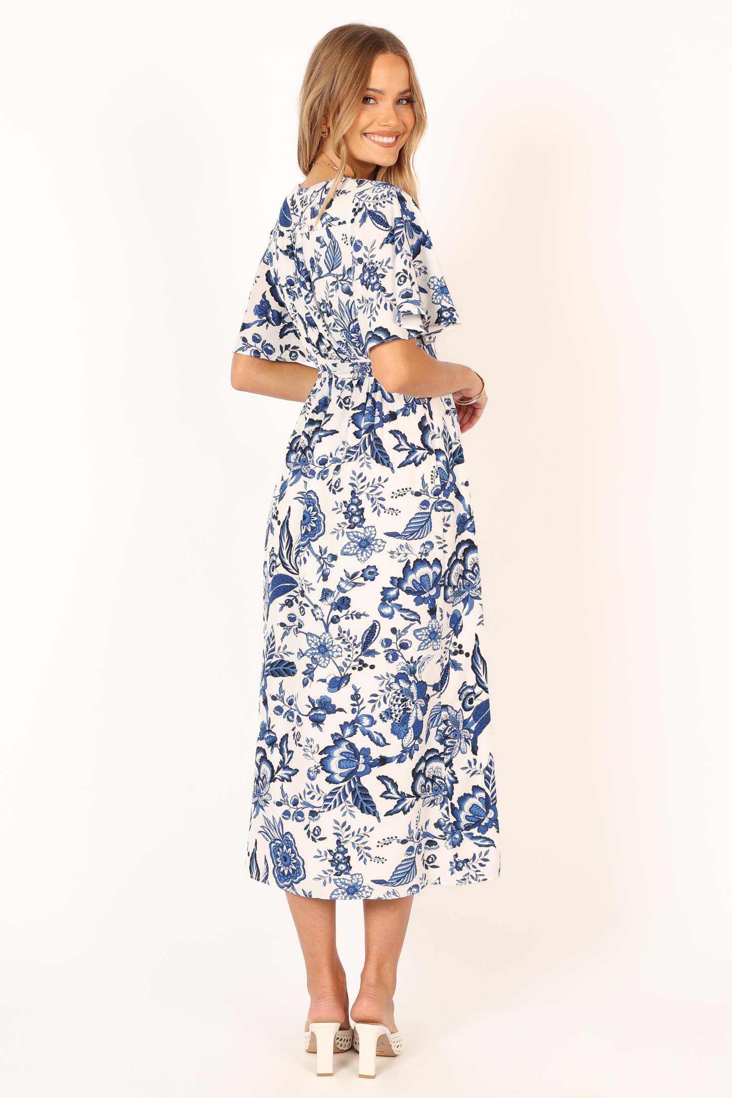 Kaleen Midi Wrap Dress - White Blue-Sunny Prom