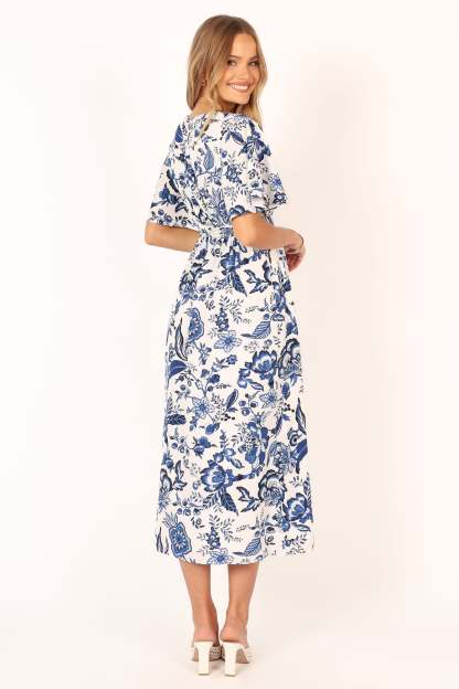 Kaleen Midi Wrap Dress - White Blue-Sunny Prom