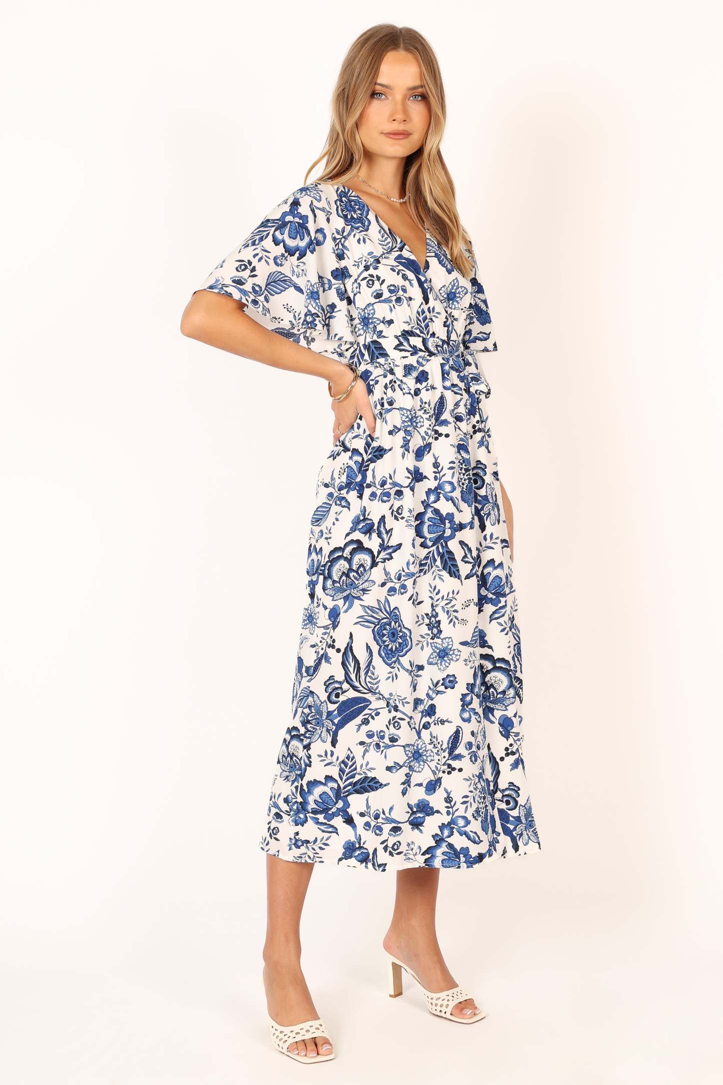 Kaleen Midi Wrap Dress - White Blue-Sunny Prom