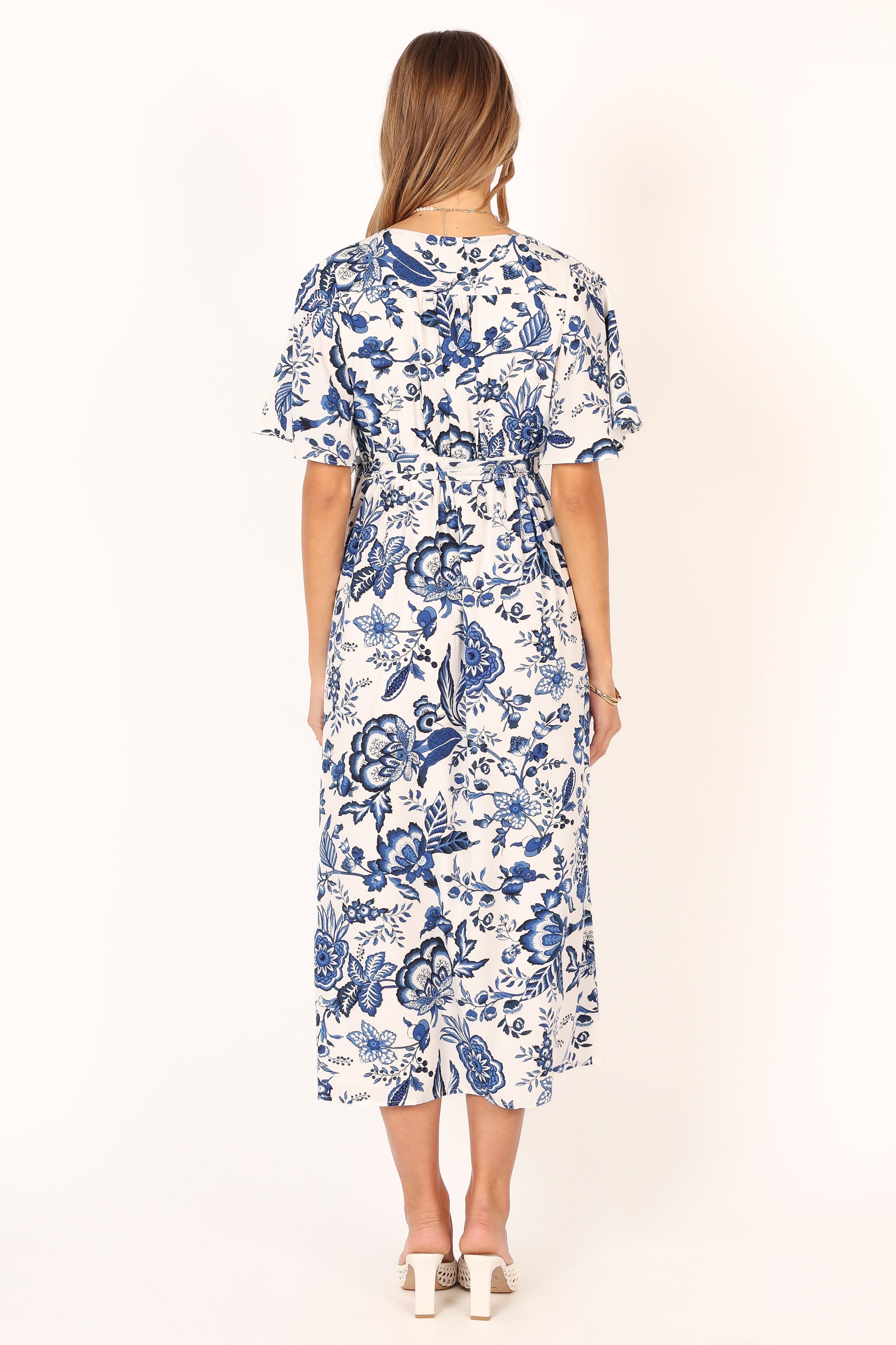 Kaleen Midi Wrap Dress - White Blue-Sunny Prom