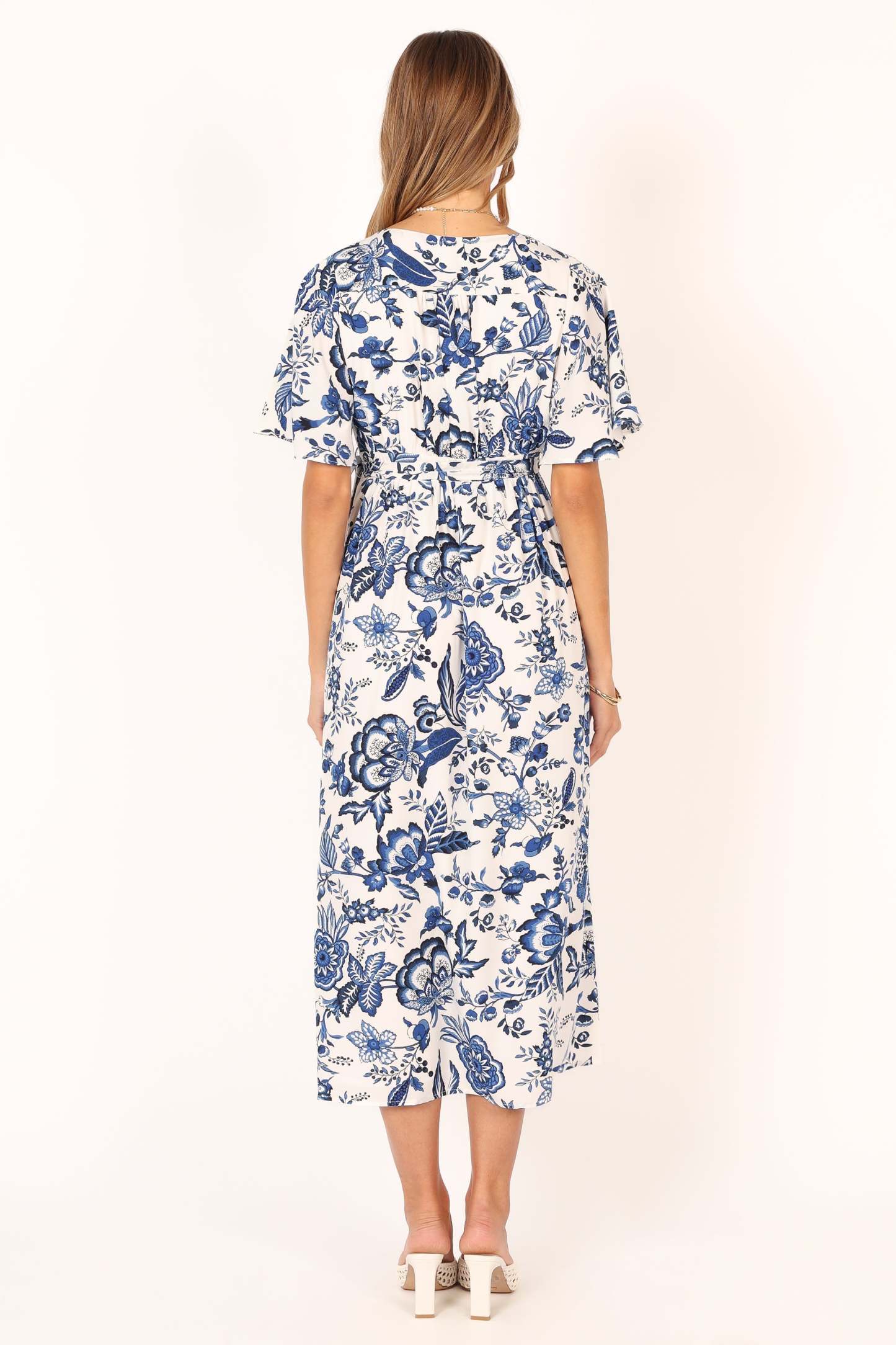 Kaleen Midi Wrap Dress - White Blue-Sunny Prom
