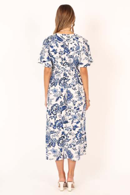 Kaleen Midi Wrap Dress - White Blue-Sunny Prom