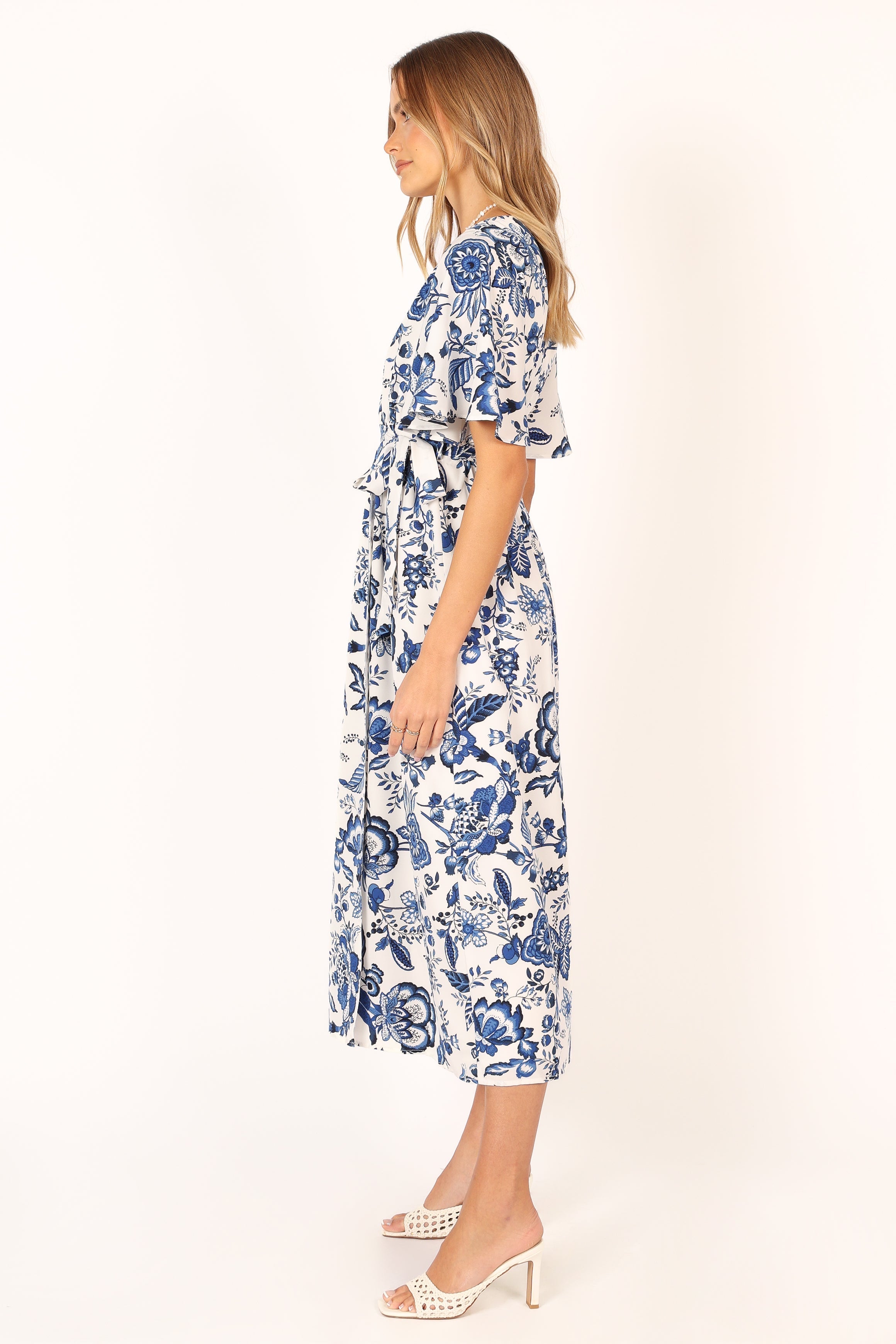 Kaleen Midi Wrap Dress - White Blue-Sunny Prom