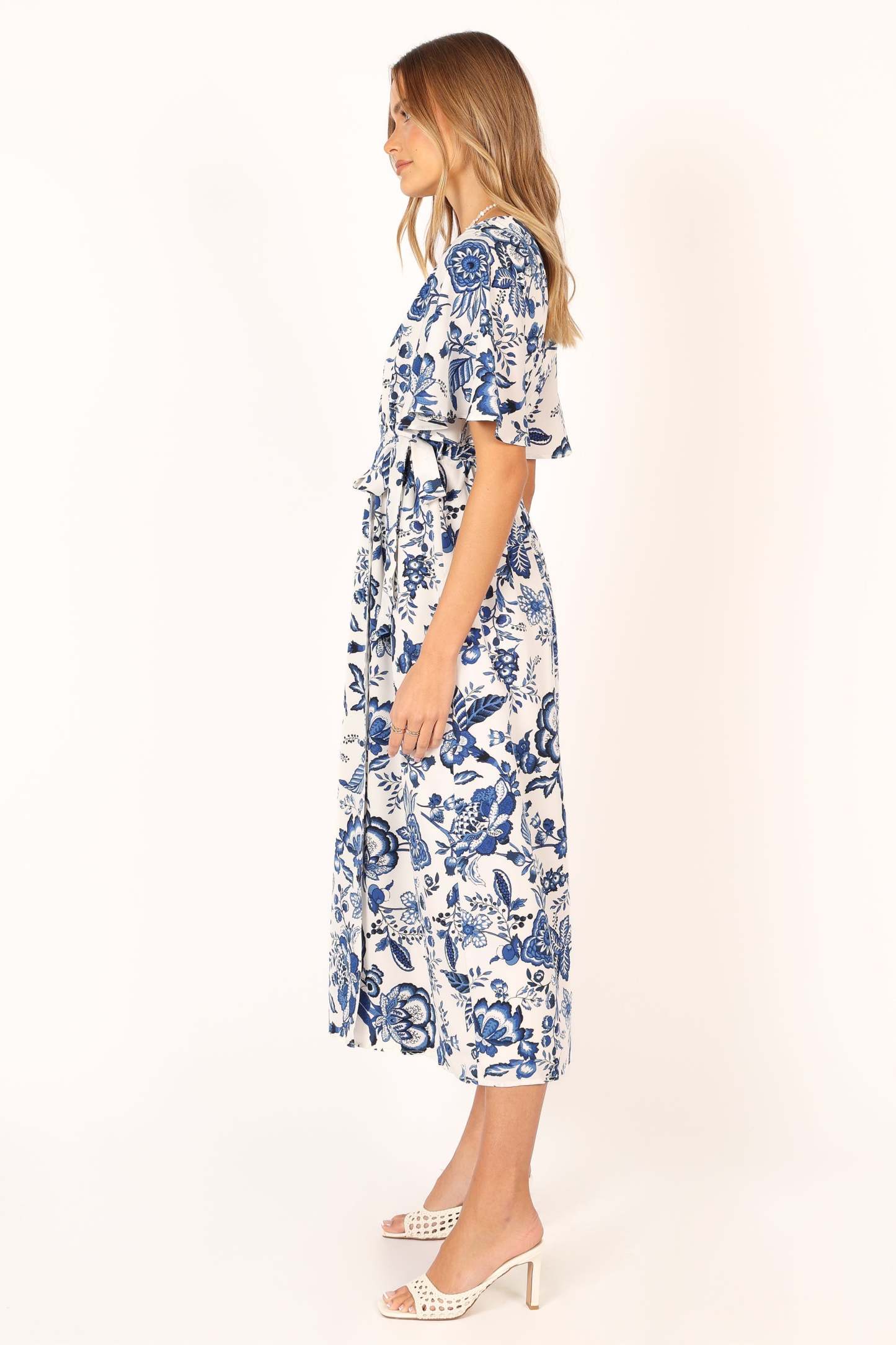 Kaleen Midi Wrap Dress - White Blue-Sunny Prom