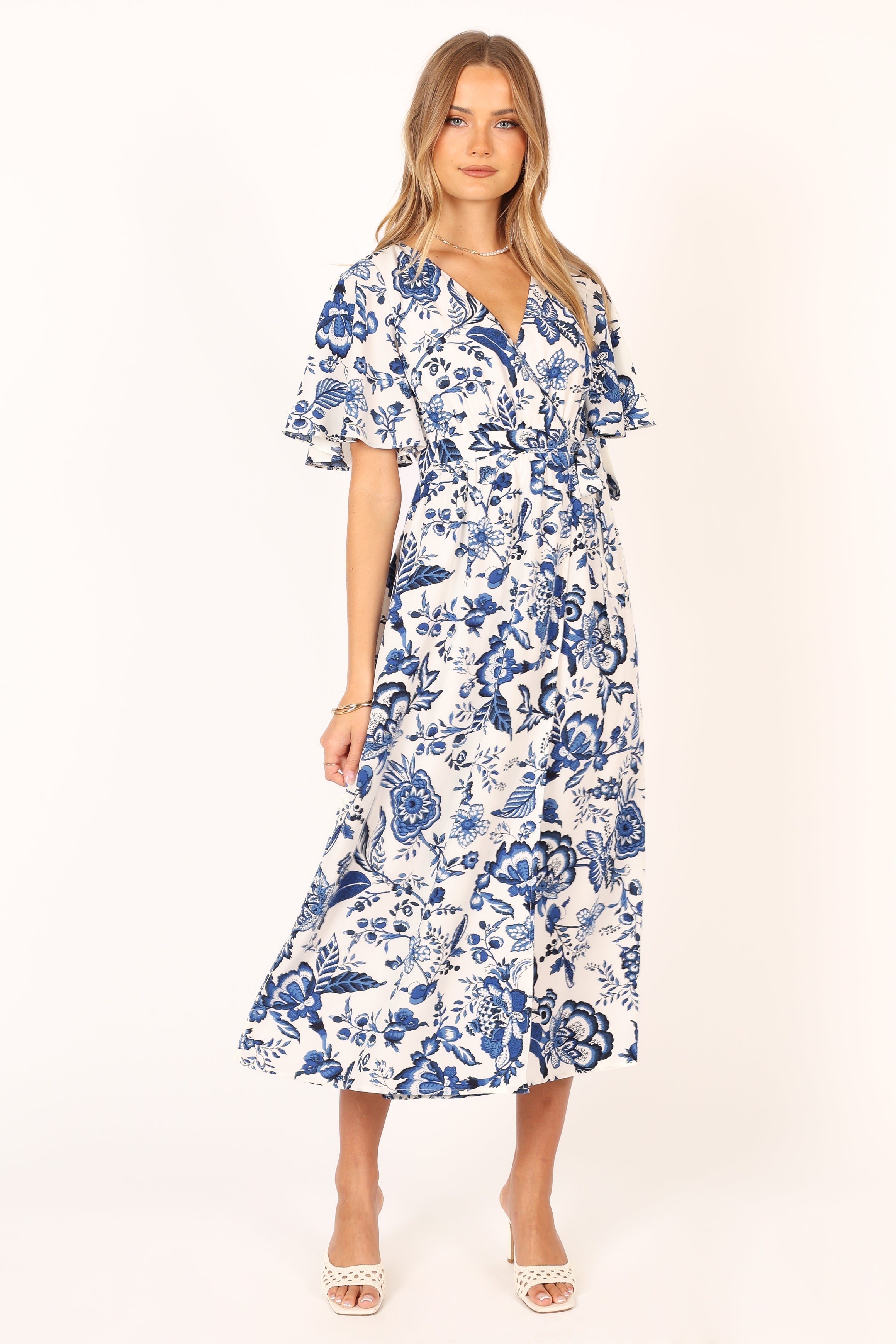Kaleen Midi Wrap Dress - White Blue-Sunny Prom