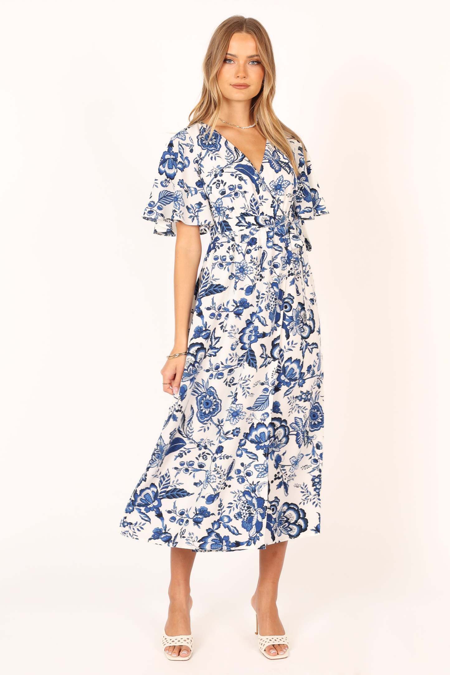 Kaleen Midi Wrap Dress - White Blue-Sunny Prom
