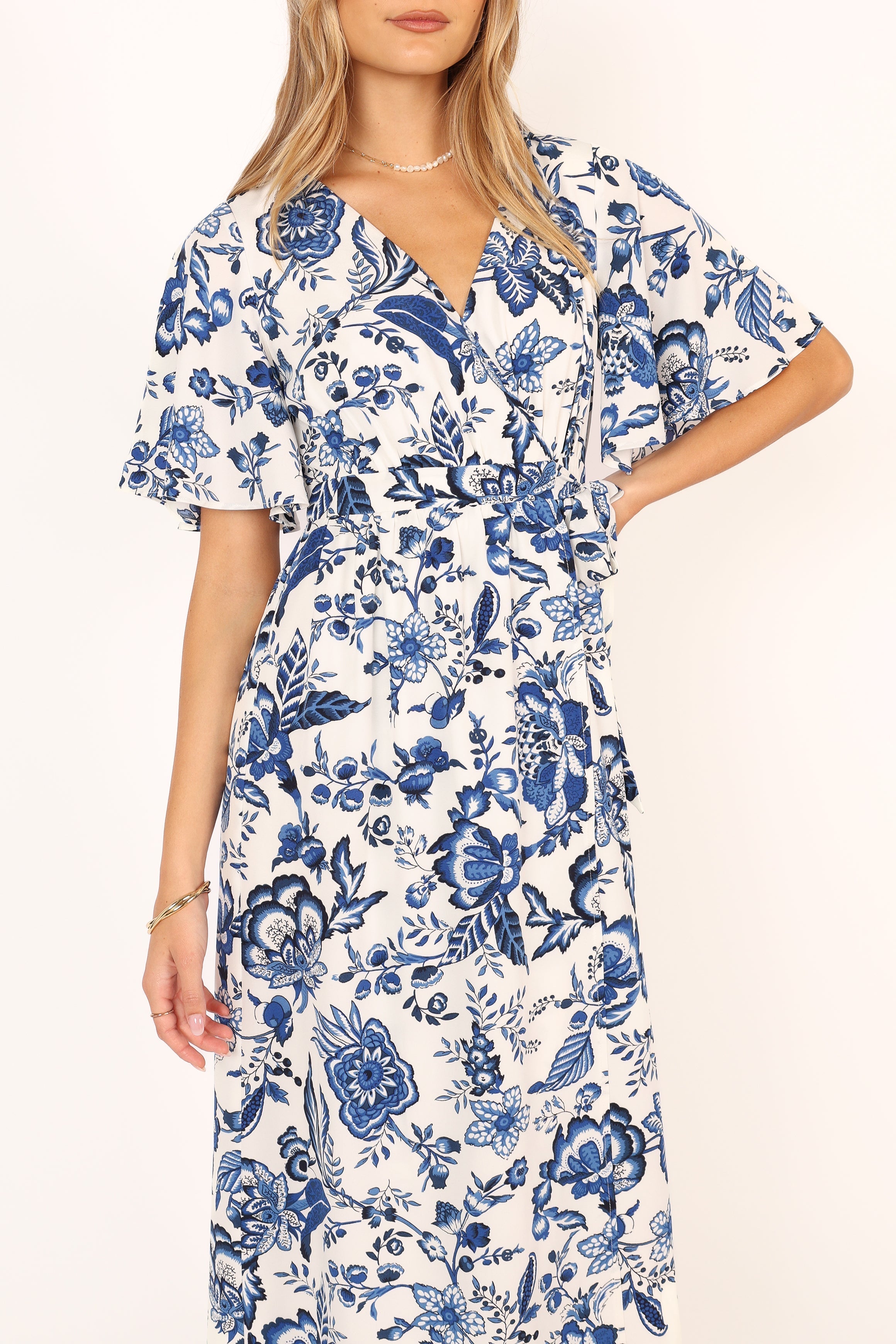 Kaleen Midi Wrap Dress - White Blue-Sunny Prom