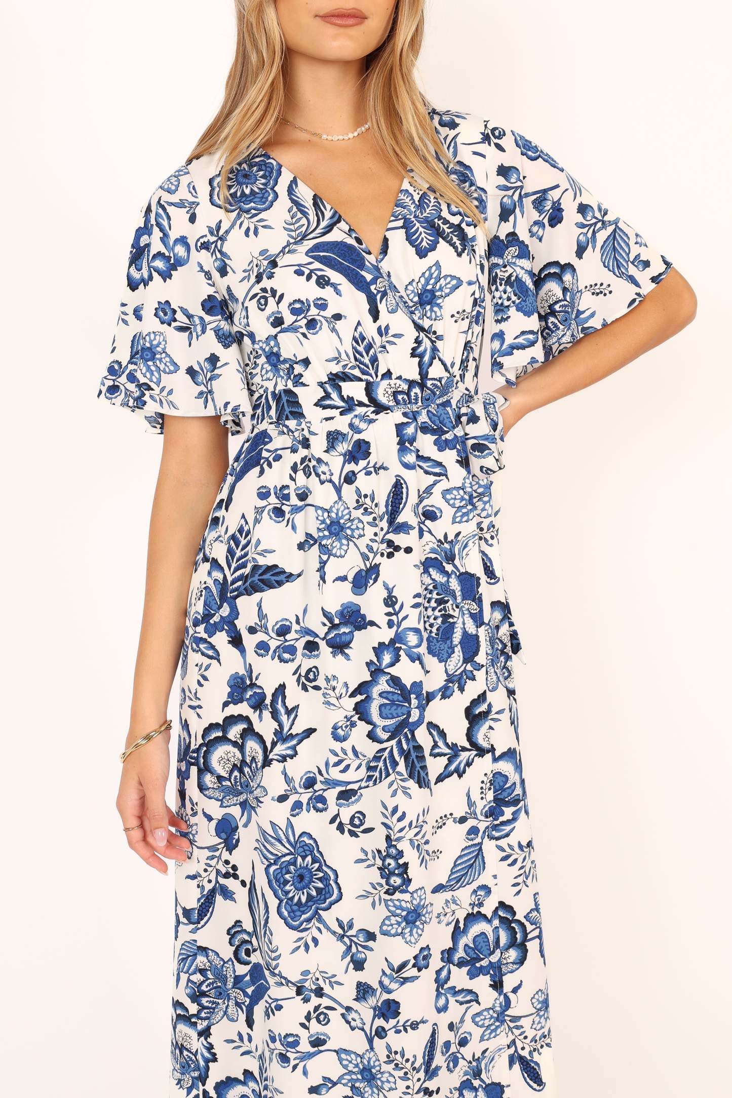Kaleen Midi Wrap Dress - White Blue-Sunny Prom