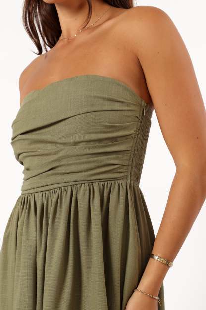 Kayt Strapless Dress - Olive Green-Sunny Prom
