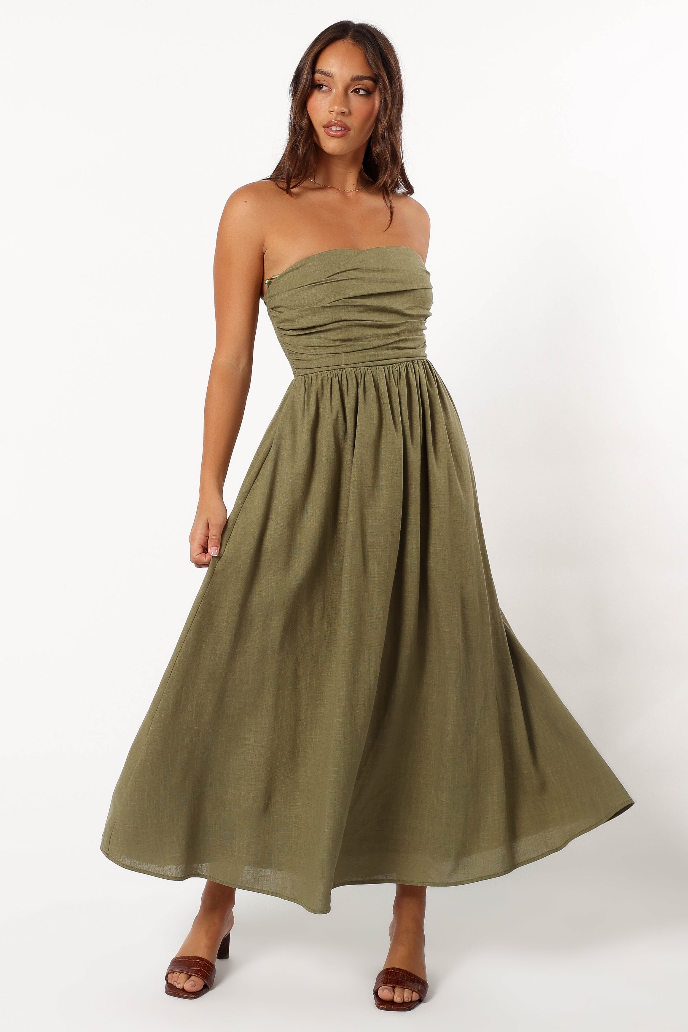 Kayt Strapless Dress - Olive Green-Sunny Prom