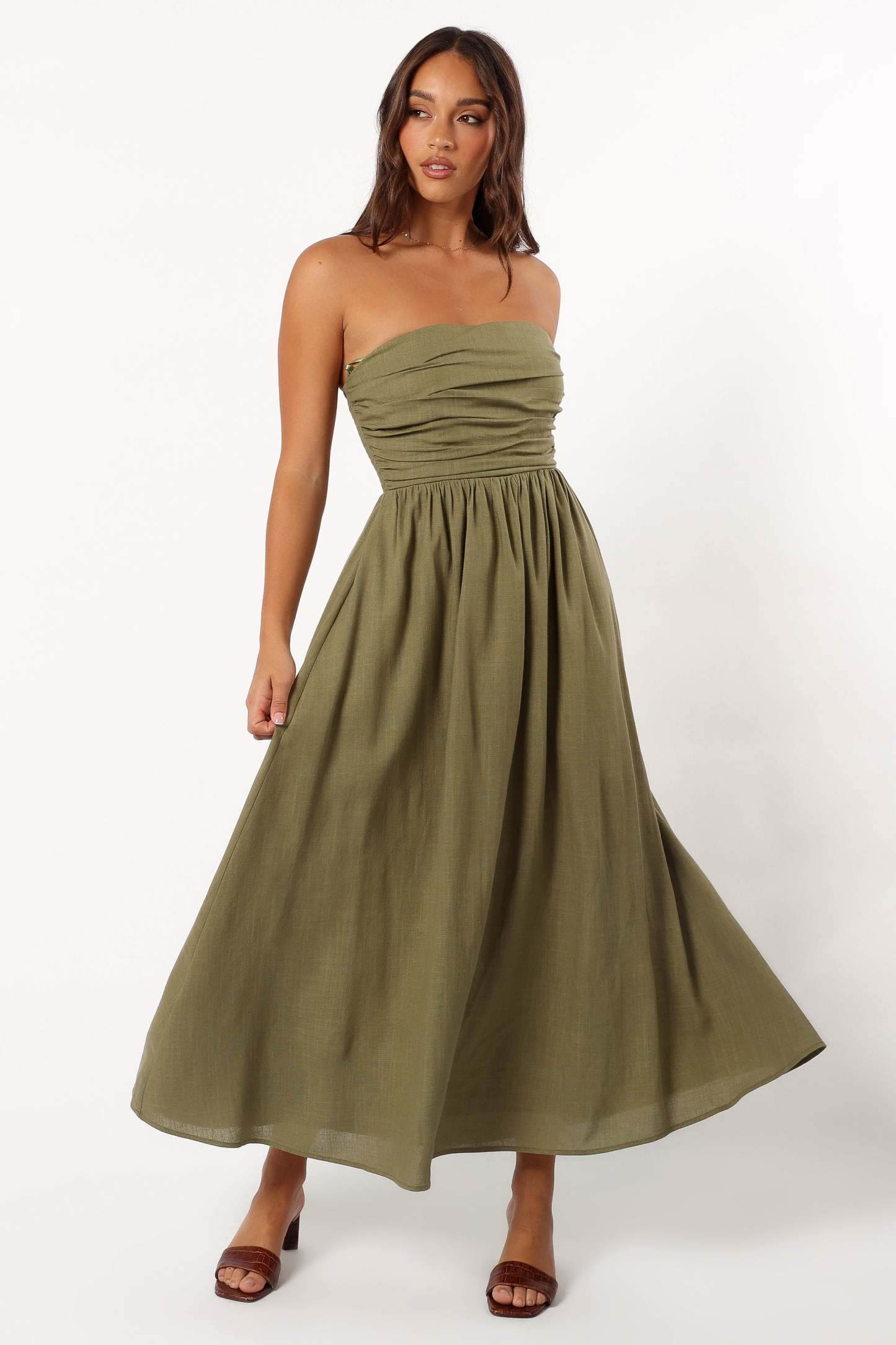 Kayt Strapless Dress - Olive Green-Sunny Prom