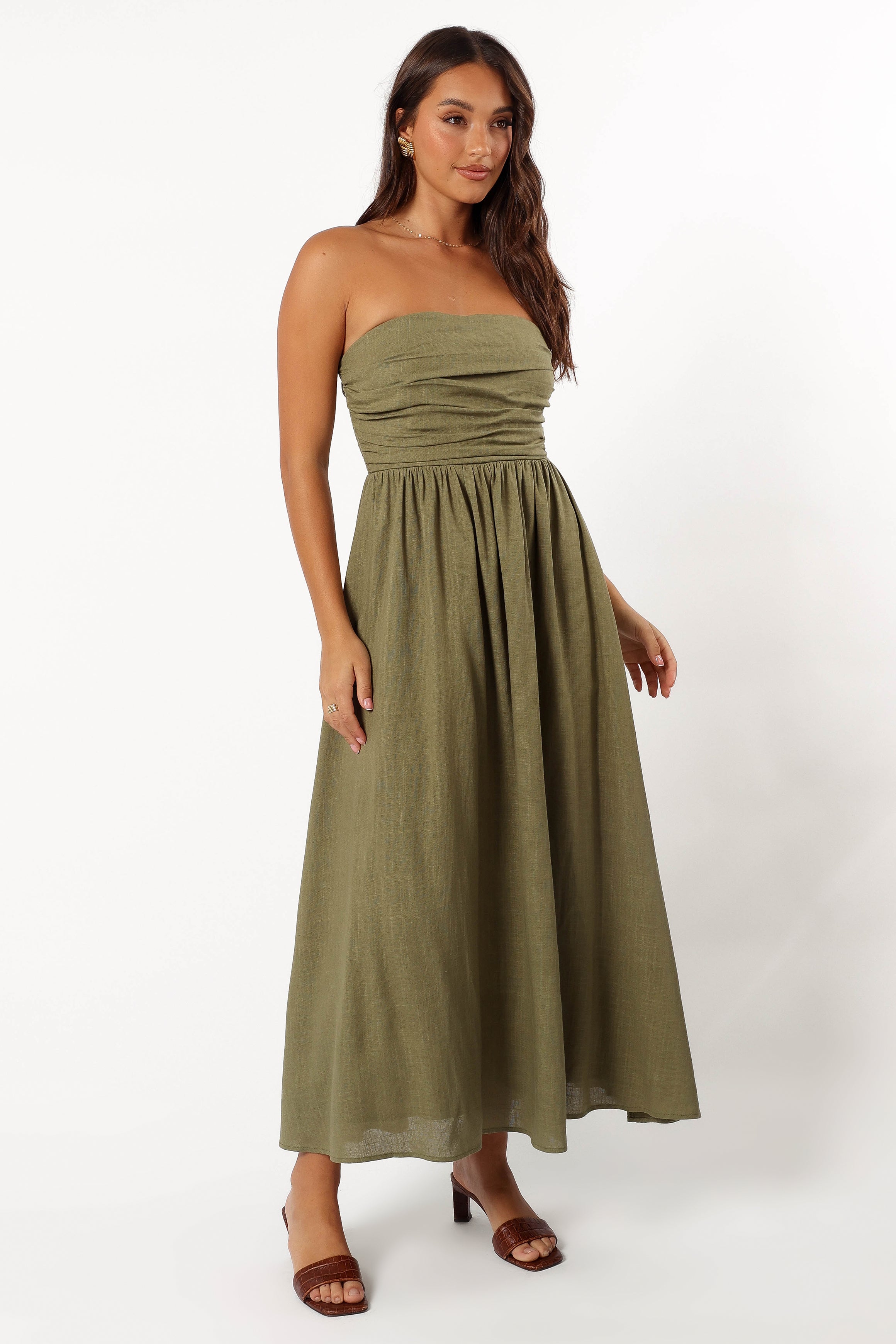 Kayt Strapless Dress - Olive Green-Sunny Prom