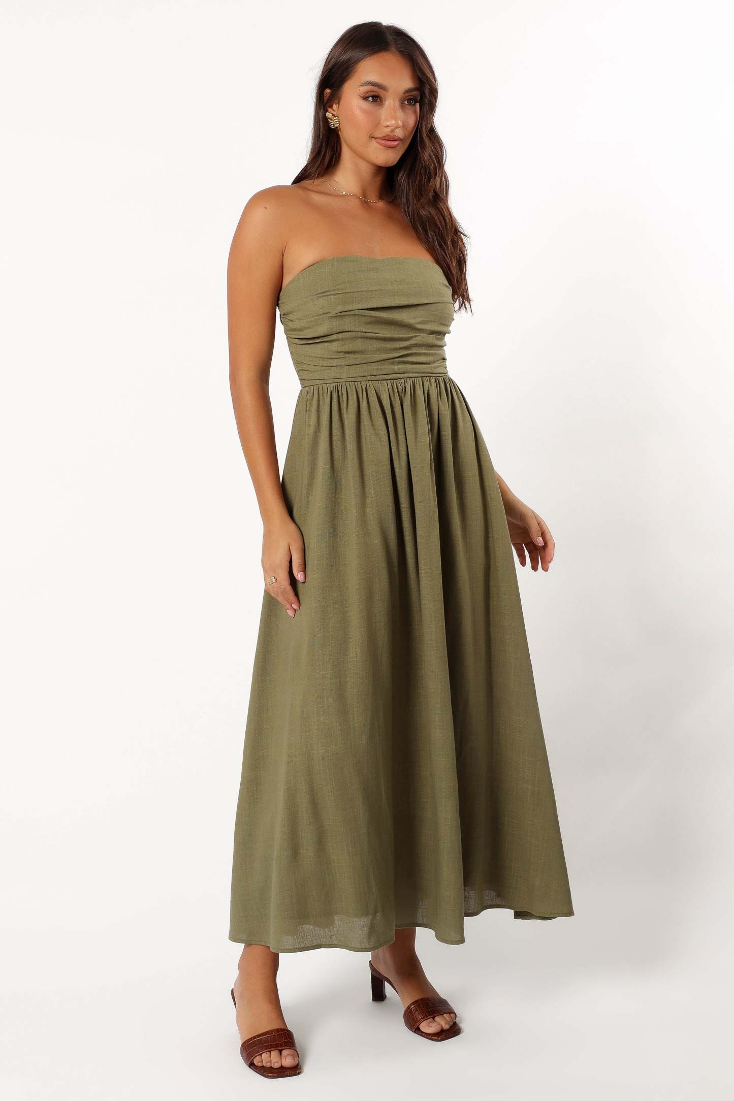 Kayt Strapless Dress - Olive Green-Sunny Prom