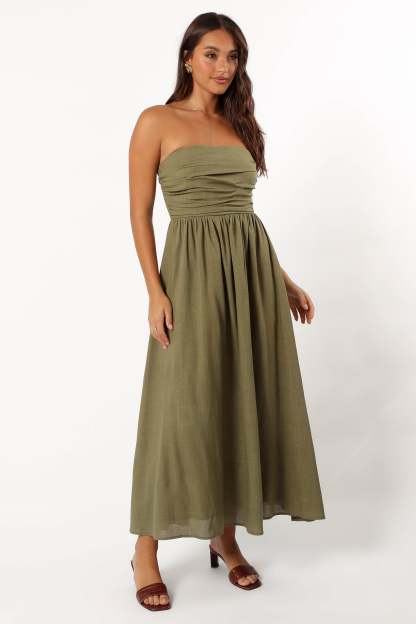 Kayt Strapless Dress - Olive Green-Sunny Prom