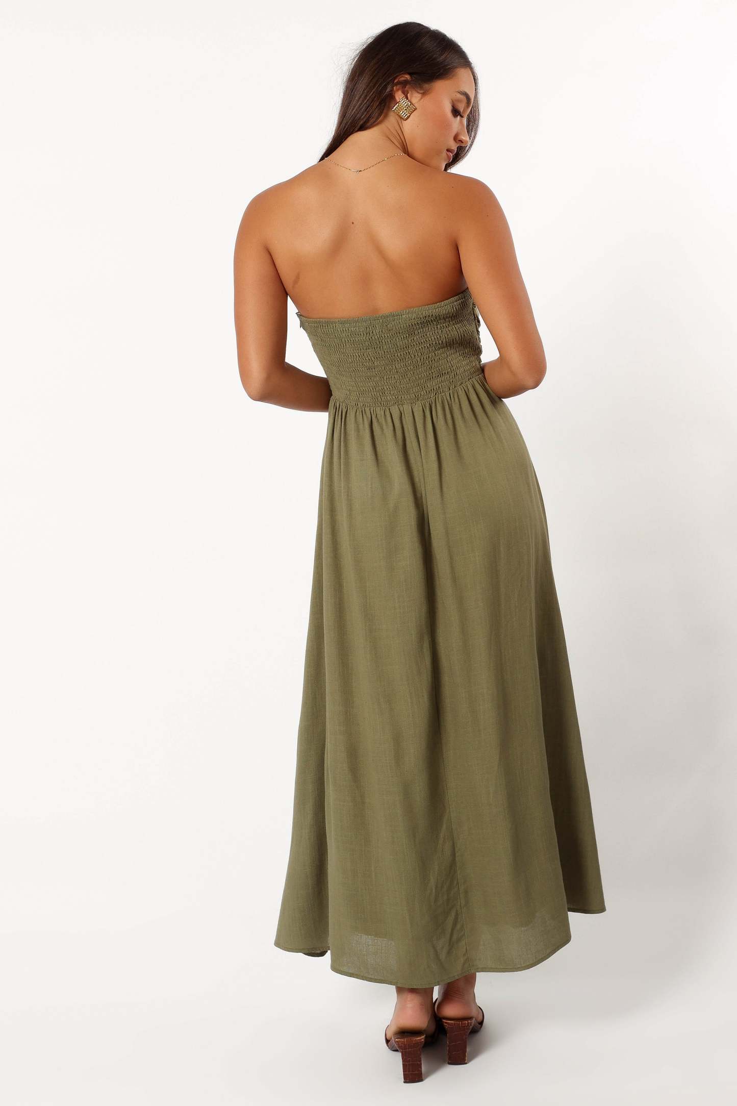 Kayt Strapless Dress - Olive Green-Sunny Prom