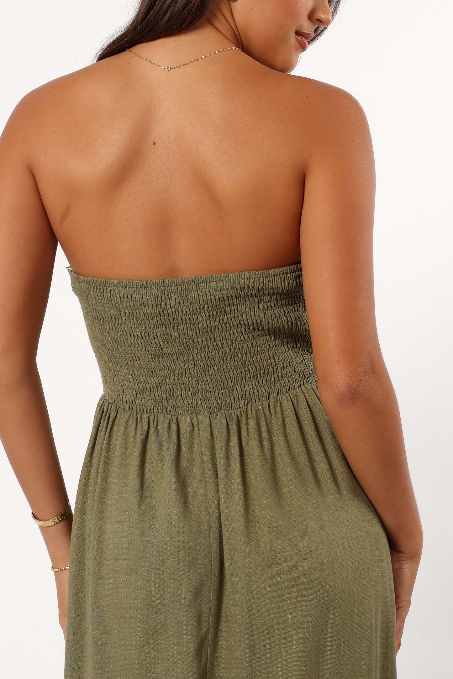 Kayt Strapless Dress - Olive Green-Sunny Prom