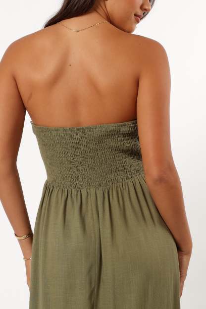 Kayt Strapless Dress - Olive Green-Sunny Prom