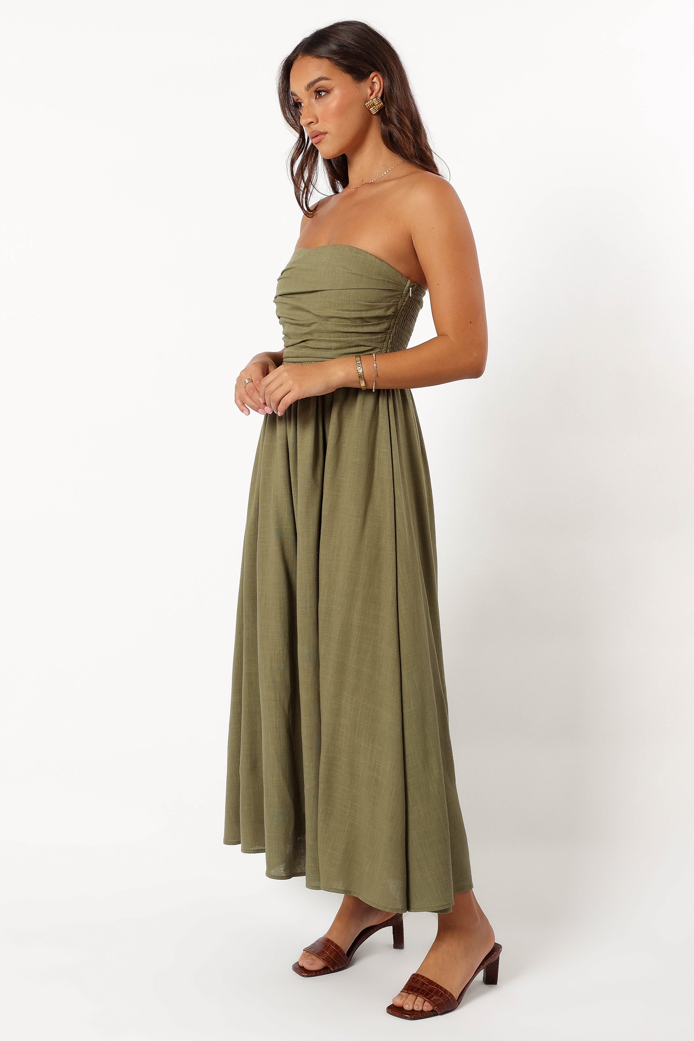 Kayt Strapless Dress - Olive Green-Sunny Prom