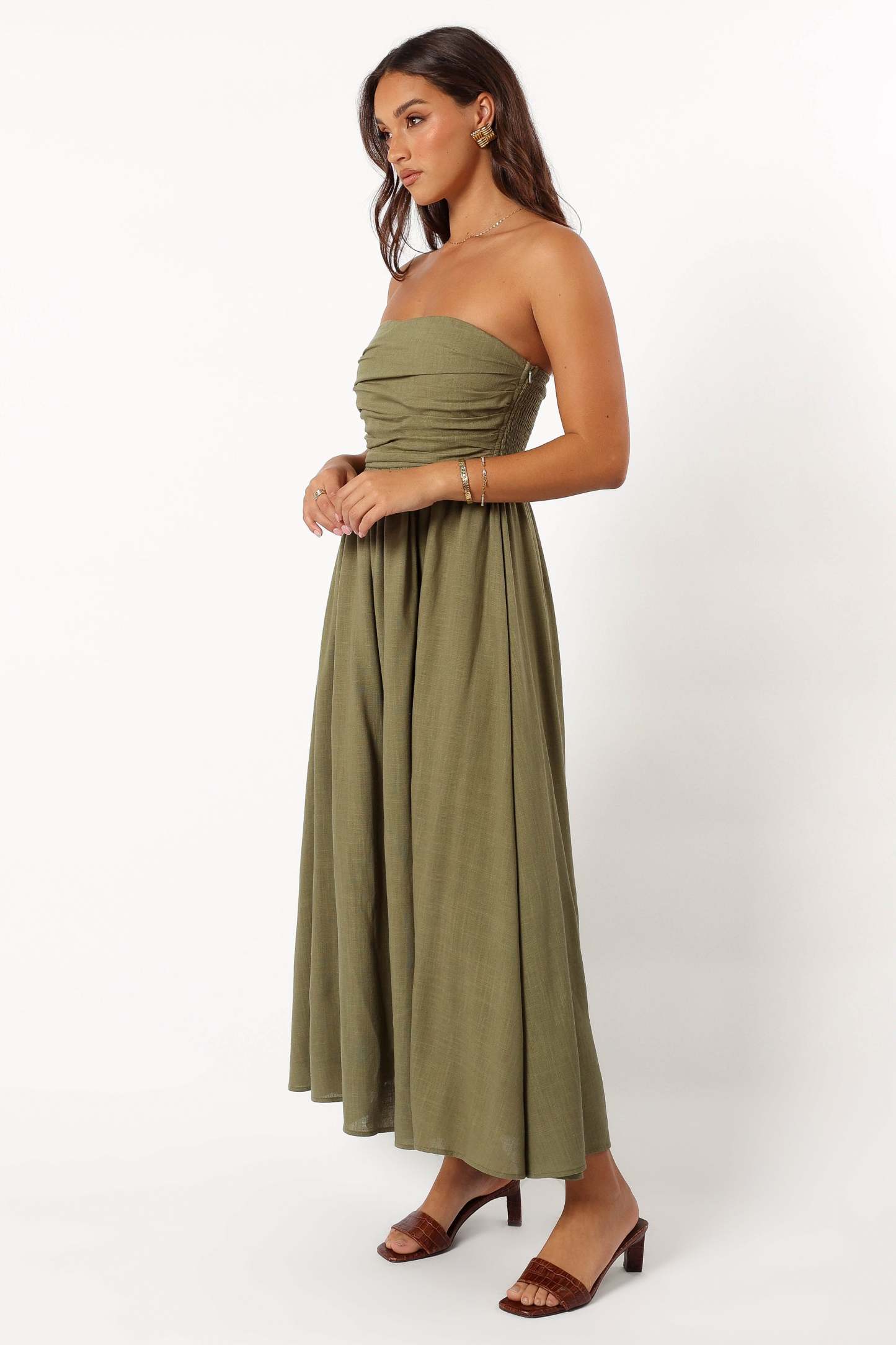 Kayt Strapless Dress - Olive Green-Sunny Prom