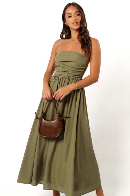 Kayt Strapless Dress - Olive Green-Sunny Prom