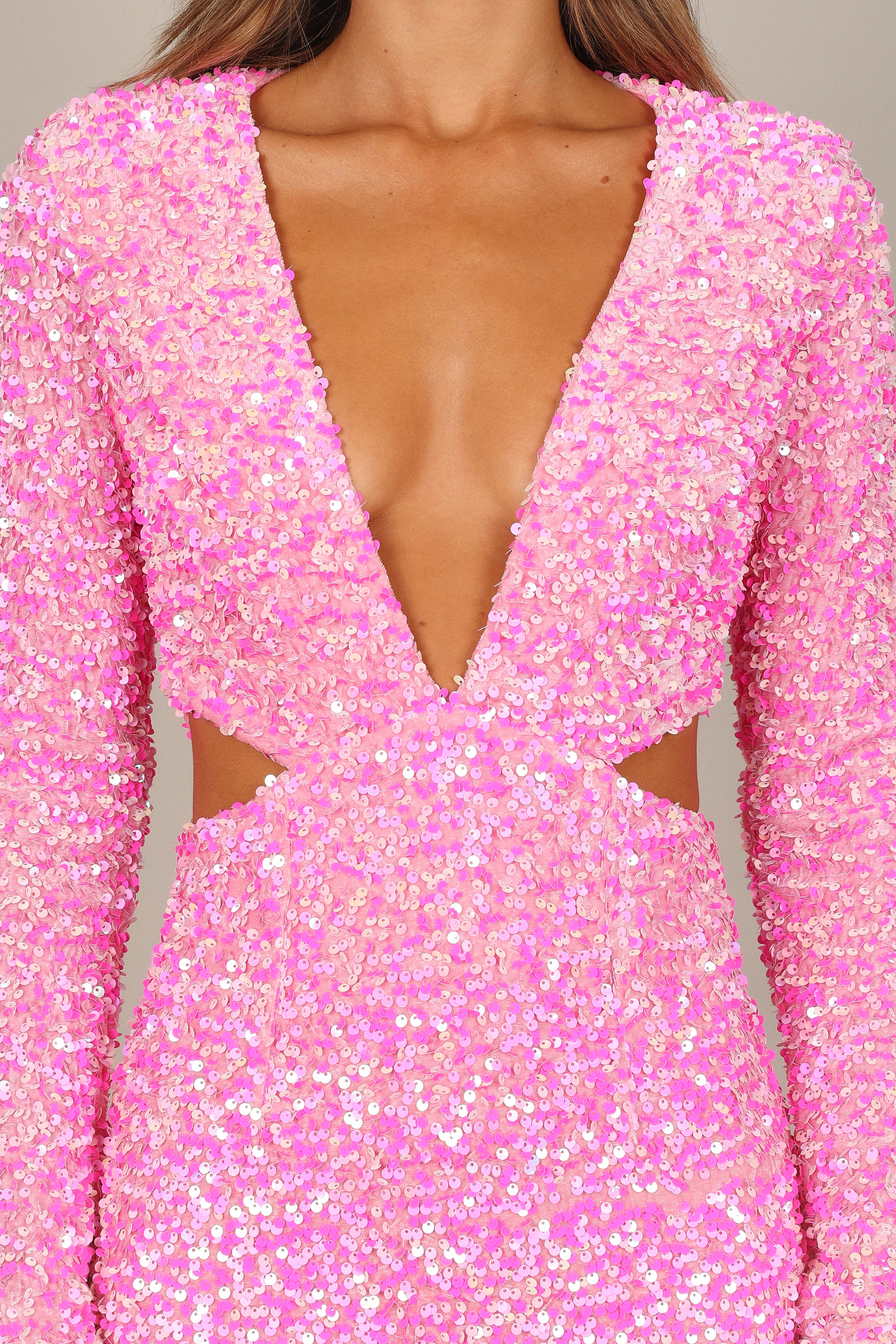 Kelly Long Sleeve Sequin Mini Dress - Berry-Sunny Prom