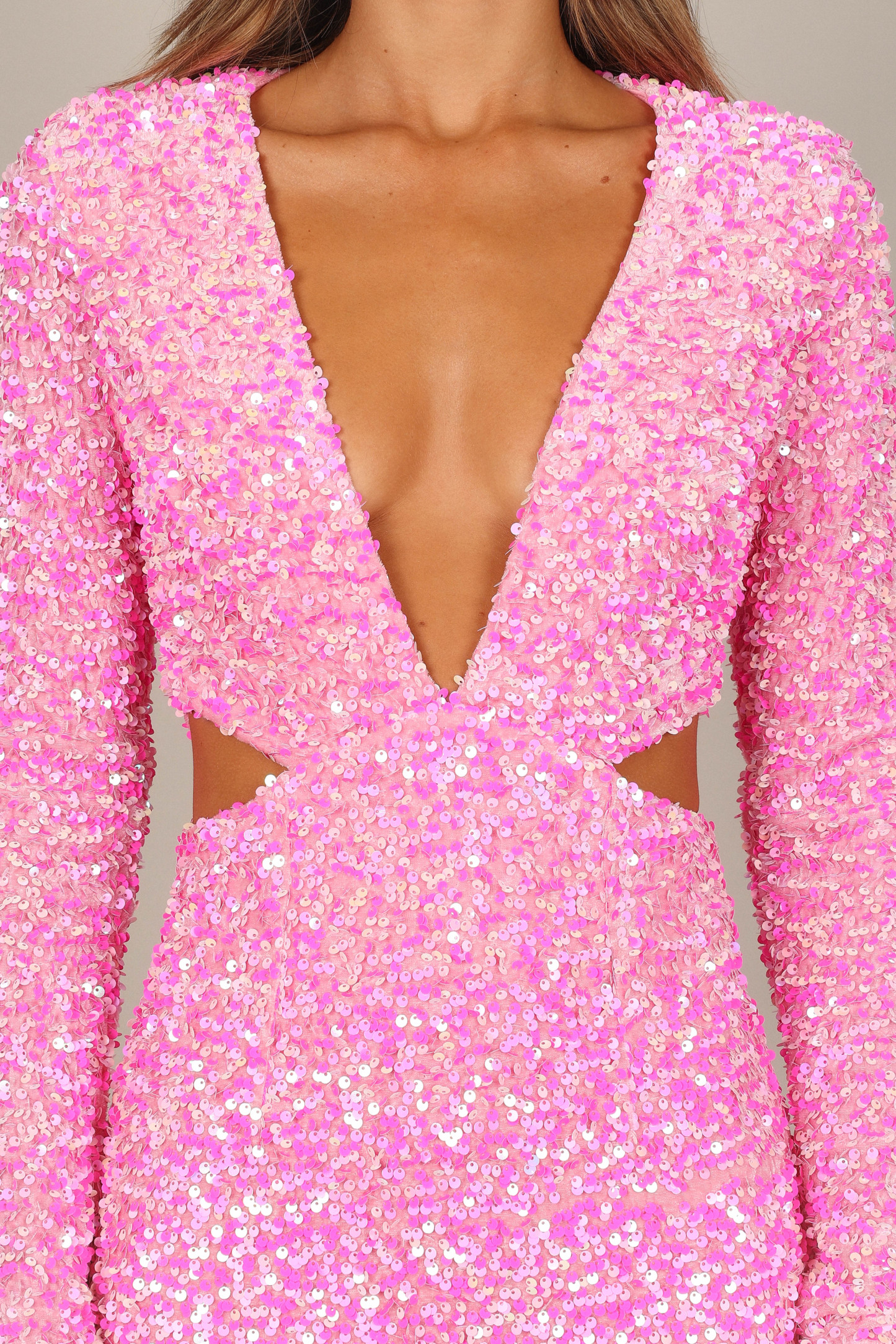 Kelly Long Sleeve Sequin Mini Dress - Berry-Sunny Prom