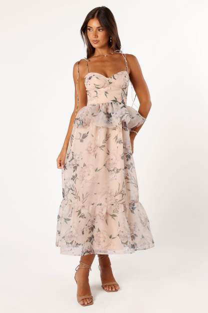 Kennie Midi Dress - Pink Floral-Sunny Prom